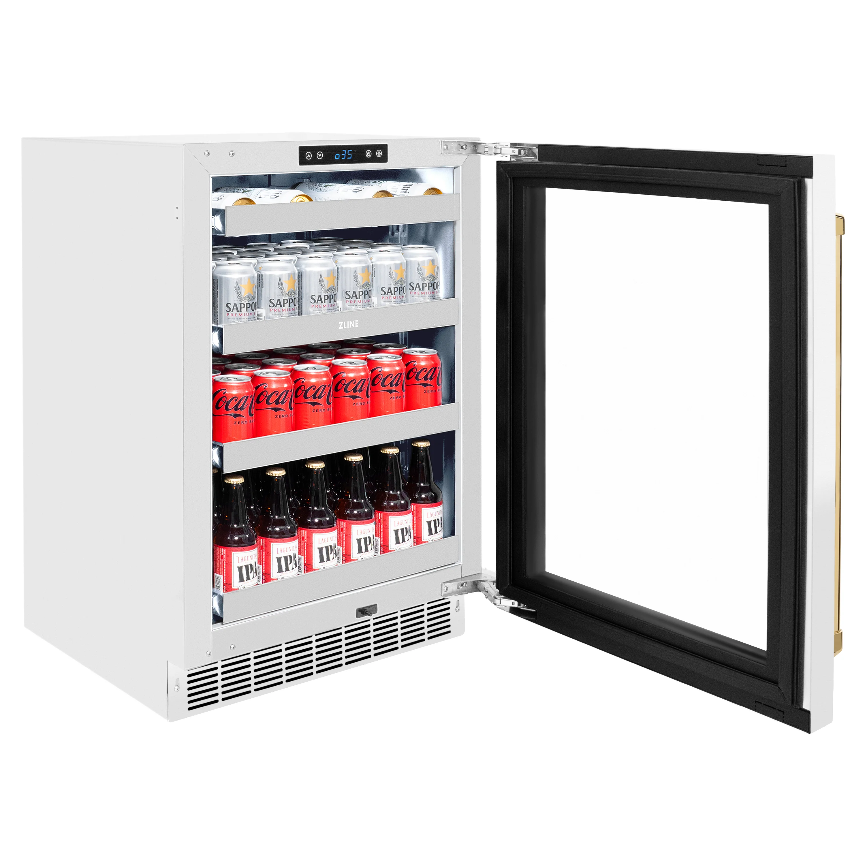 ZLINE Autograph Edition 24 in. Touchstone 151 Can Beverage Fridge With White Matte Glass Door And Polished Gold Handle (RBSOZ-WM-24-G) - Image 7