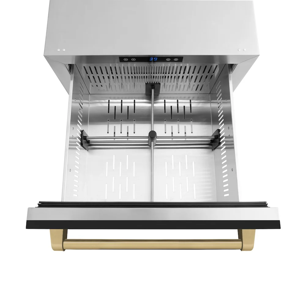 ZLINE Autograph Edition 24 in. Touchstone 168 Can Outdoor-Rated Dual Refrigerator Drawer with Black Matte Doors and Champagne Bronze Handles (RDSOZ-BLM-24-CB) - Image 6