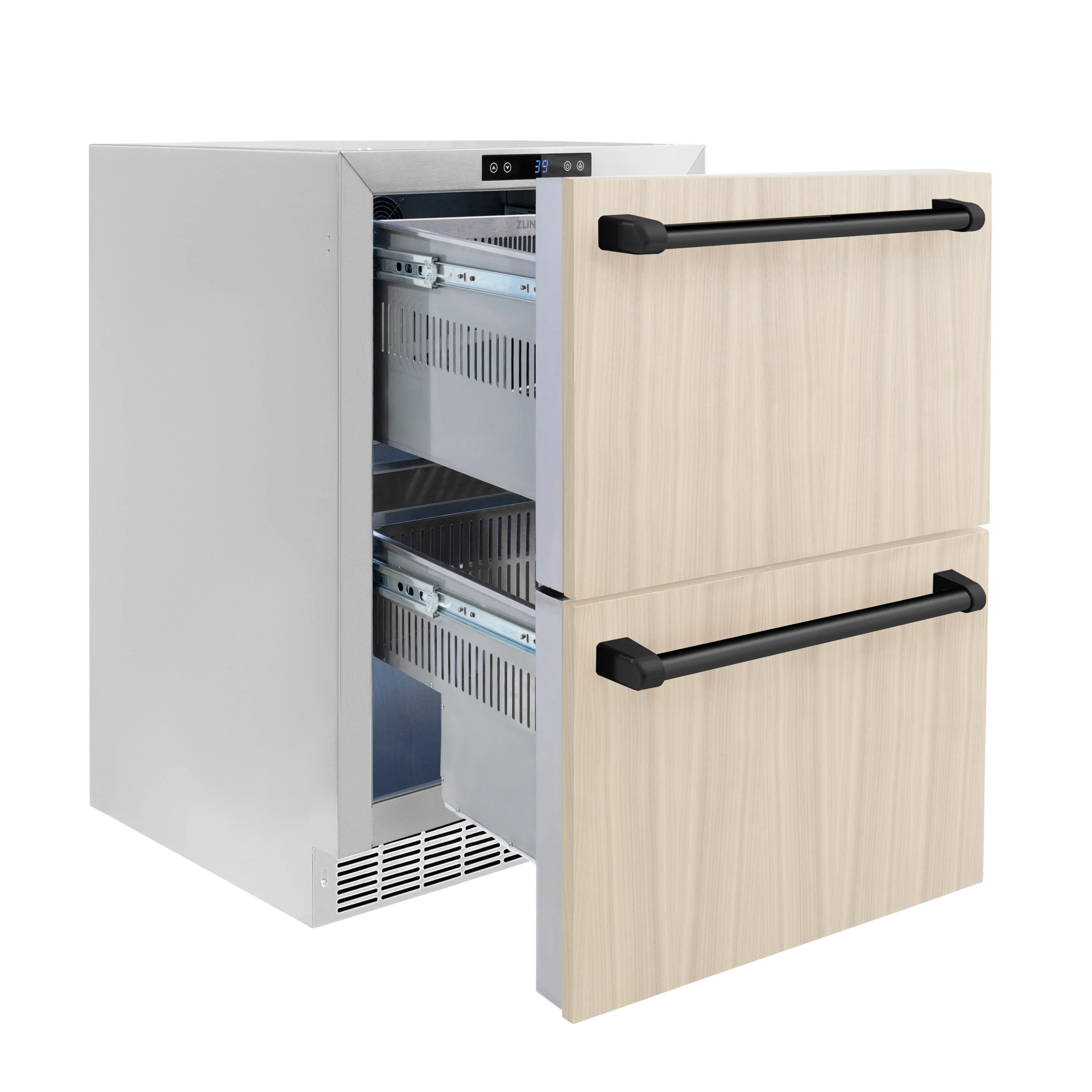 ZLINE Autograph Edition 24 in. Touchstone 168 Can Outdoor-Rated Dual Refrigerator Drawer with Panel-Ready Doors and Matte Black Handles (RDSPOZ-24-MB) - Image 8