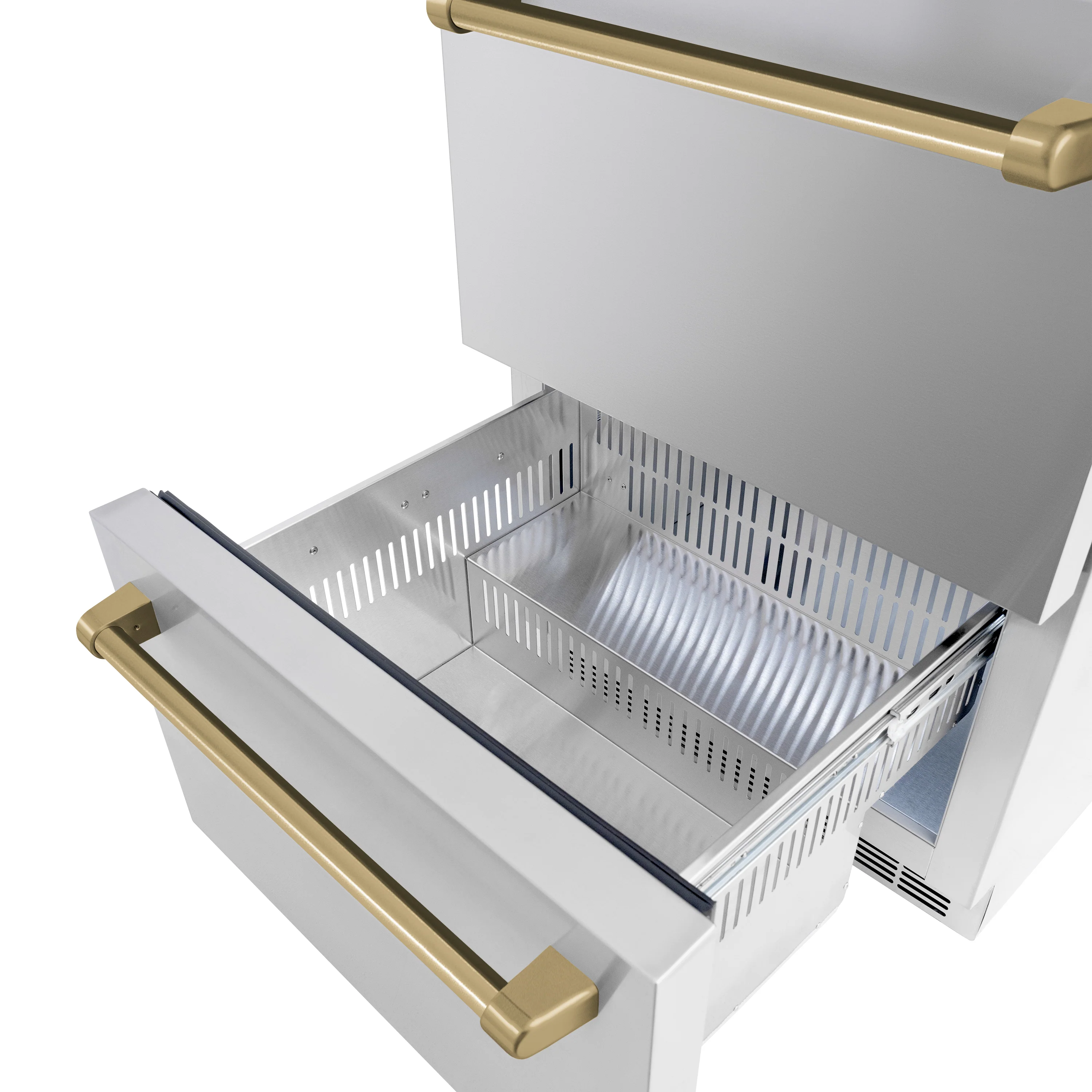 ZLINE Autograph Edition 24 in. Touchstone 168 Can Outdoor-Rated Dual Refrigerator Drawer with Stainless Steel Doors and Champagne Bronze Handles (RDSOZ-ST-24-CB) - Image 7