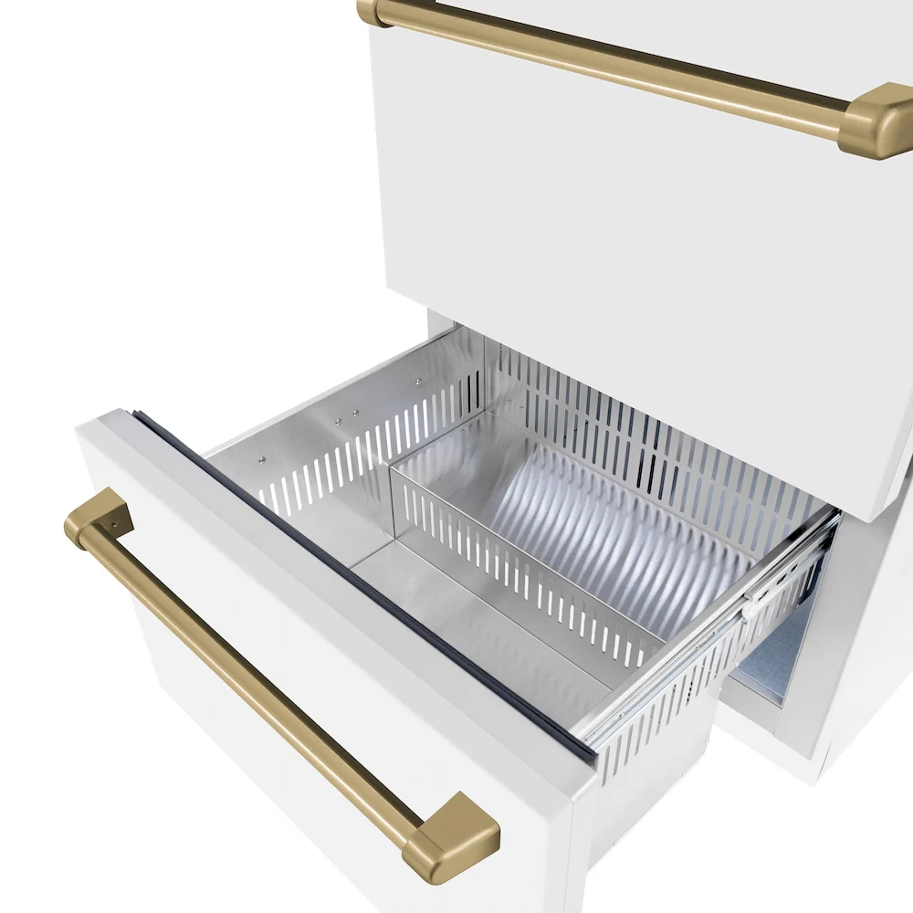 ZLINE Autograph Edition 24 in. Touchstone 168 Can Outdoor-Rated Dual Refrigerator Drawer with White Matte Doors and Champagne Bronze Handles (RDSOZ-WM-24-CB) - Image 5