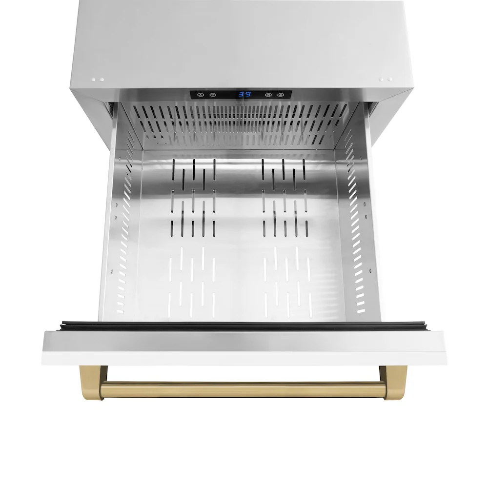 ZLINE Autograph Edition 24 in. Touchstone 168 Can Outdoor-Rated Dual Refrigerator Drawer with White Matte Doors and Champagne Bronze Handles (RDSOZ-WM-24-CB) - Image 7