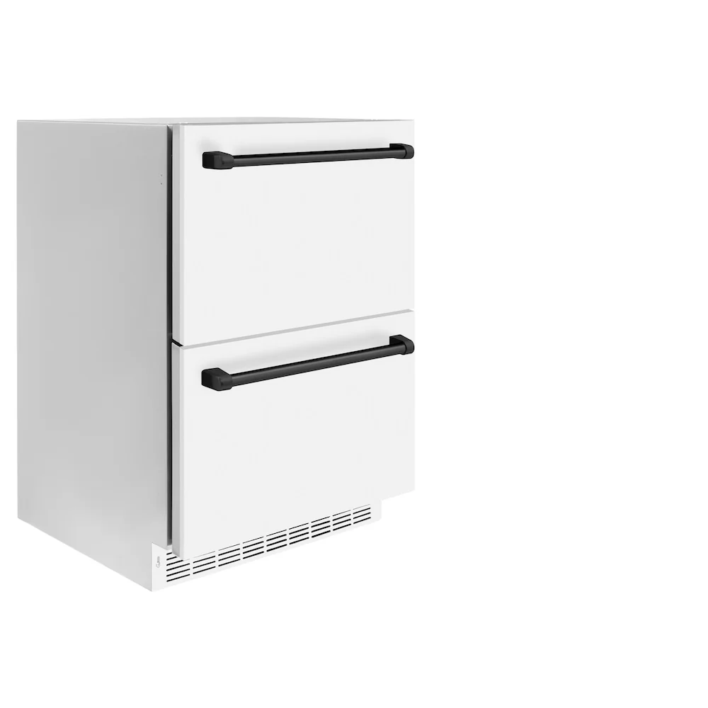 ZLINE Autograph Edition 24 in. Touchstone 168 Can Outdoor-Rated Dual Refrigerator Drawer with White Matte Doors and Matte Black Handles (RDSOZ-WM-24-MB) - Image 3