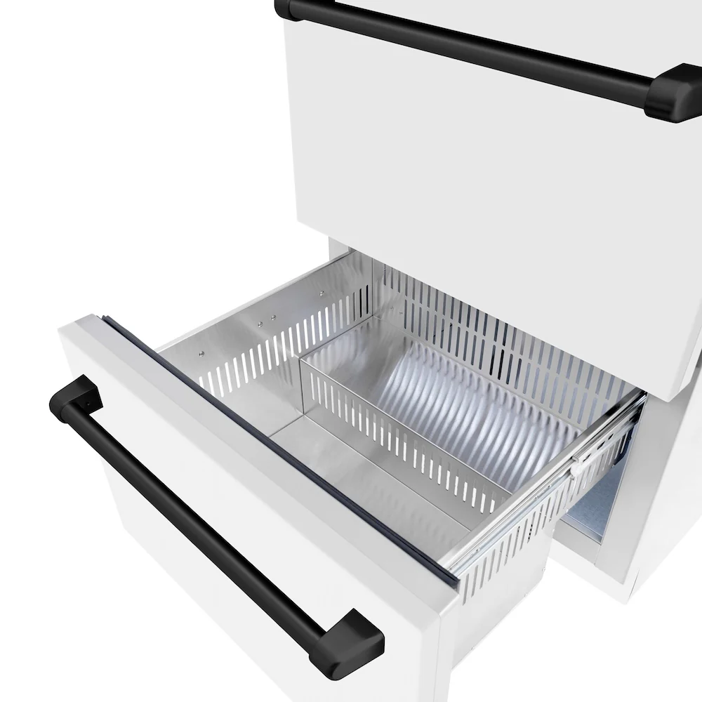 ZLINE Autograph Edition 24 in. Touchstone 168 Can Outdoor-Rated Dual Refrigerator Drawer with White Matte Doors and Matte Black Handles (RDSOZ-WM-24-MB) - Image 5
