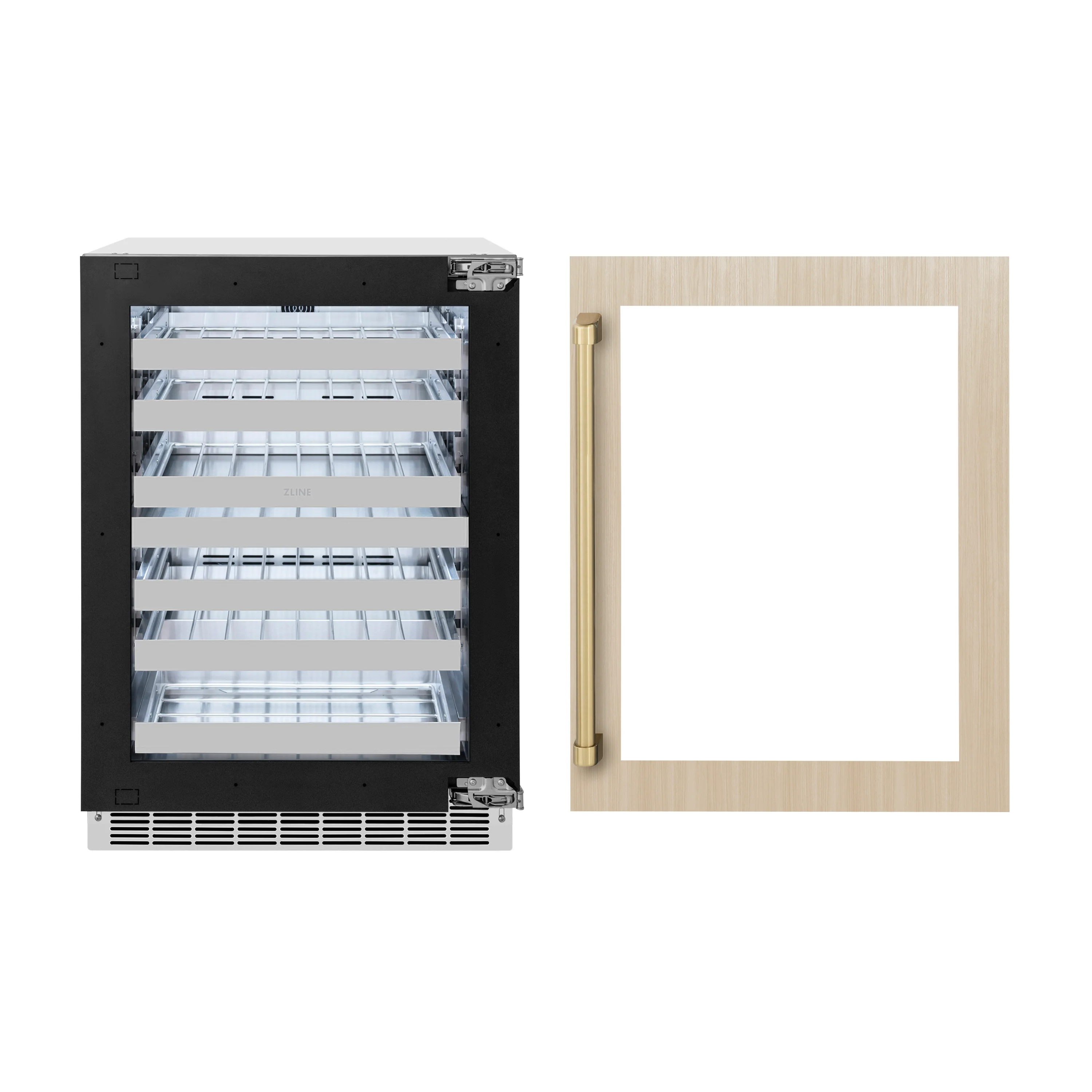 ZLINE 24 In. Touchstone Wine Cooler with Panel-Ready Glass Door and Champagne Bronze Handle (RWDPOZ-24-CB) - Image 4