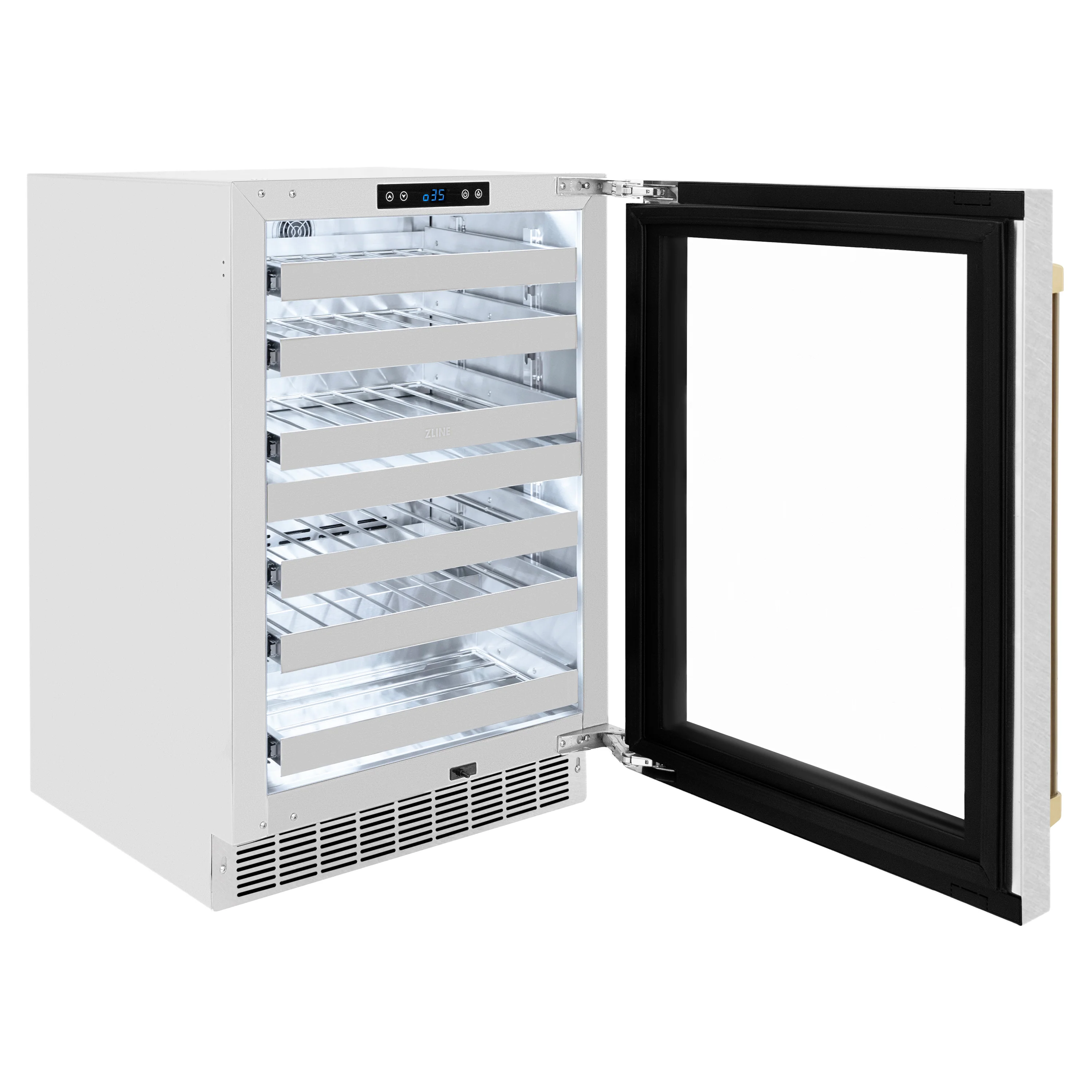 ZLINE Autograph Edition 24 in. Touchstone Dual Zone 44 Bottle Wine Cooler with Satin Stainless Steel Glass Door and Champagne Bronze Handle (RWDOZ-SN-24-CB) - Image 6