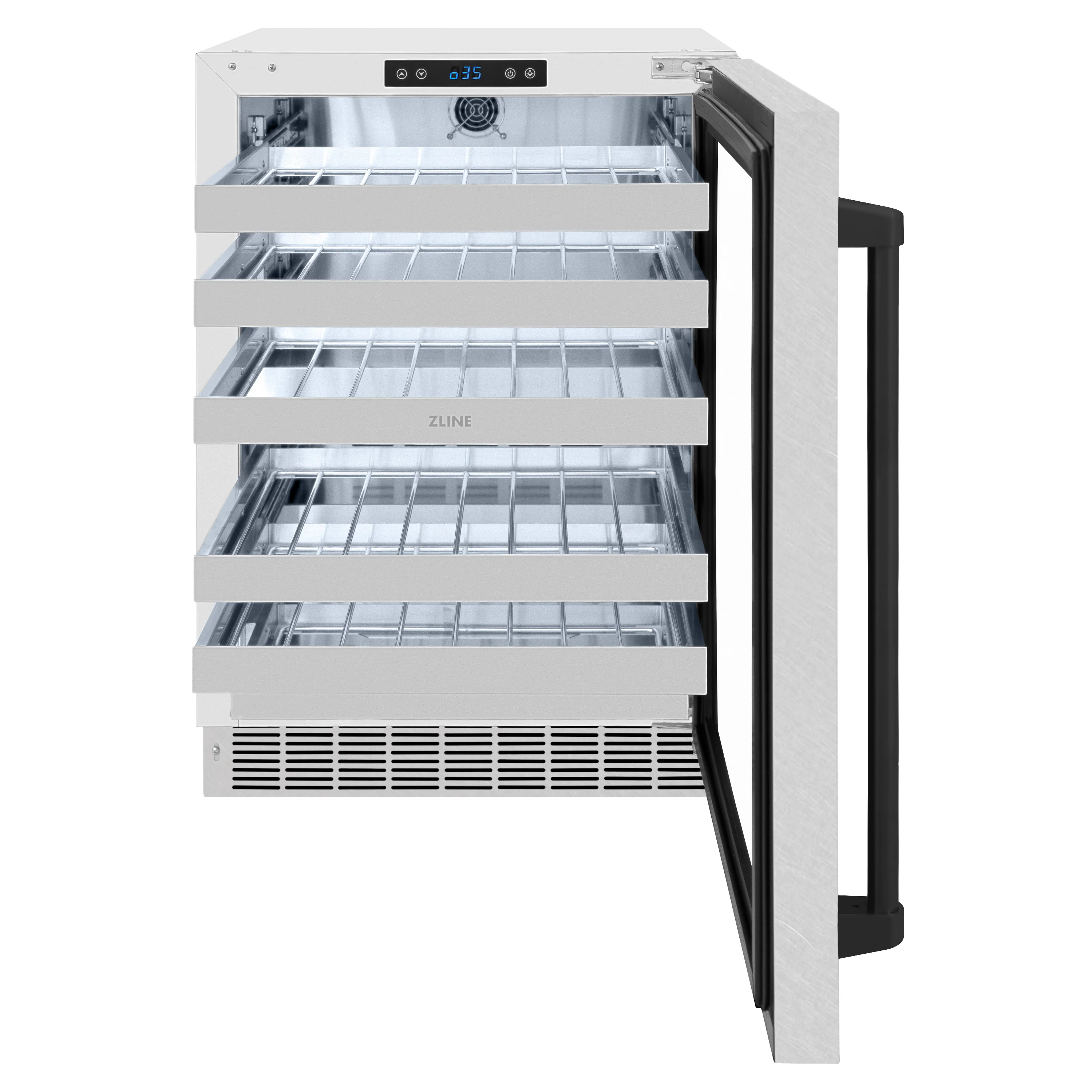 ZLINE Autograph Edition 24 in. Touchstone Dual Zone 44 Bottle Wine Cooler with Satin Stainless Steel Glass Door and Matte Black Handle (RWDOZ-SN-24-MB) - Image 4