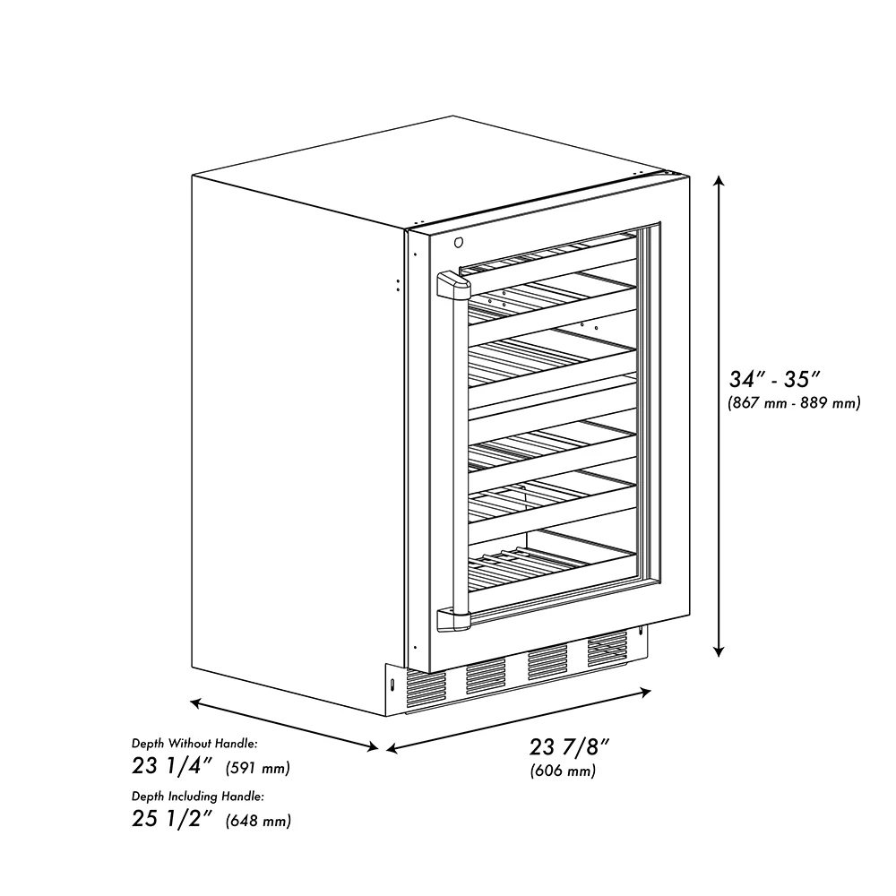 ZLINE Autograph Edition 24 in. Touchstone Dual Zone 44 Bottle Wine Cooler with Stainless Steel Glass Door and Polished Gold Helix Handle (RWDOZS-24-KG) - Image 15