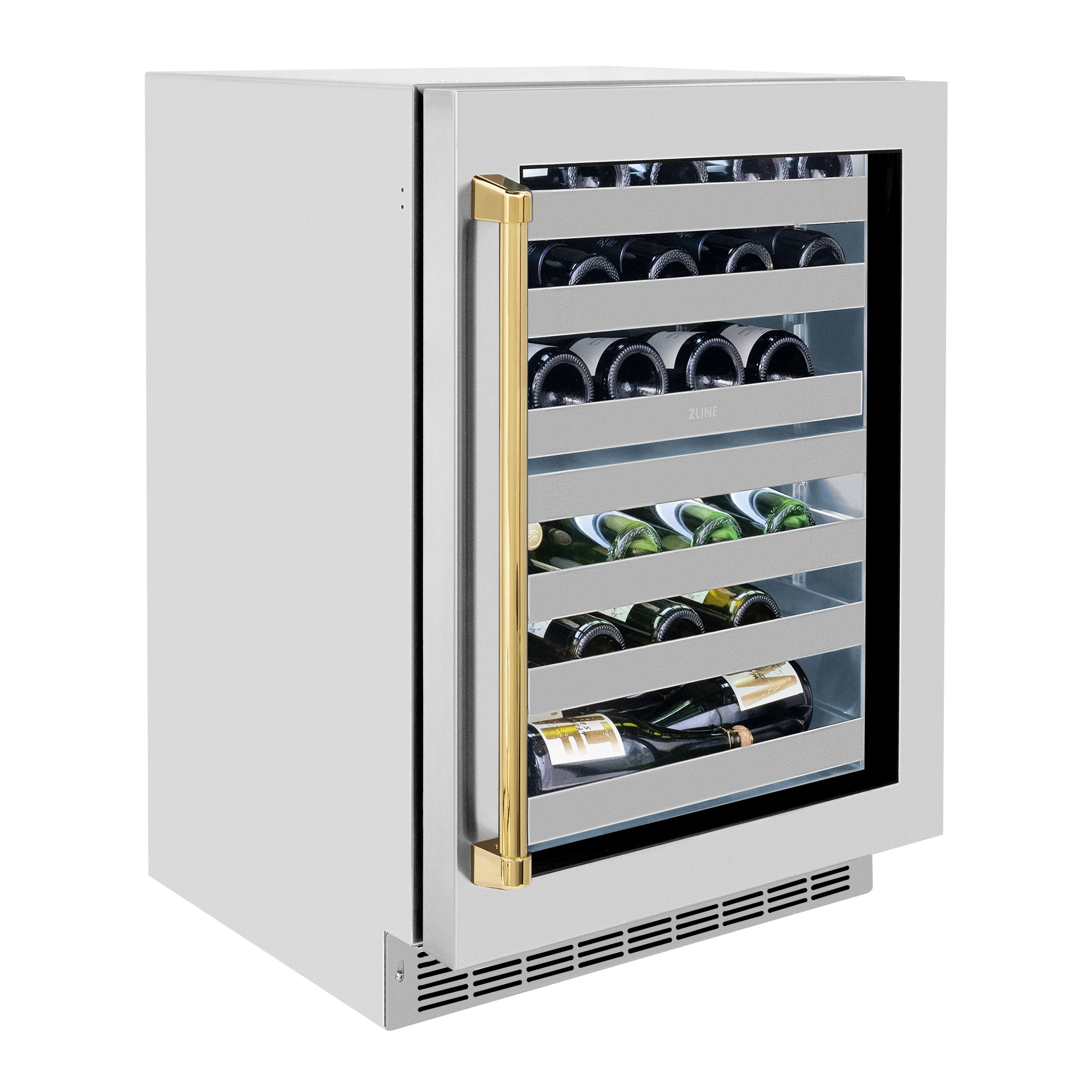 ZLINE 24 In. Touchstone Wine Cooler with Stainless Steel Glass Door and Polished Gold Handle (RWDOZ-GS-24-G) - Image 4