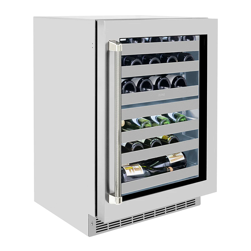 ZLINE Autograph Edition 24 in. Touchstone Dual Zone 44 Bottle Wine Cooler with Stainless Steel Glass Door and Polished Nickel Helix Handle (RWDOZS-24-KPN) - Image 12