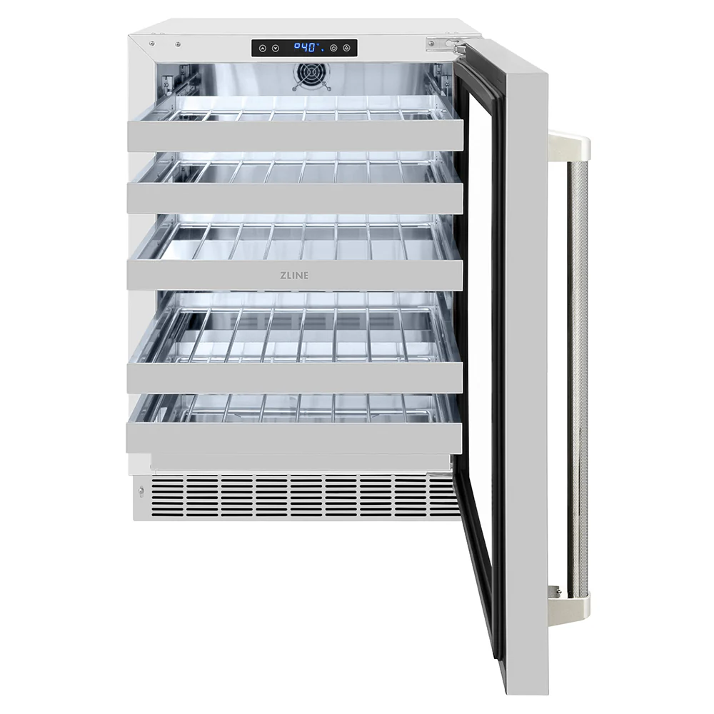 ZLINE Autograph Edition 24 in. Touchstone Dual Zone 44 Bottle Wine Cooler with Stainless Steel Glass Door and Polished Nickel Helix Handle (RWDOZS-24-KPN) - Image 3