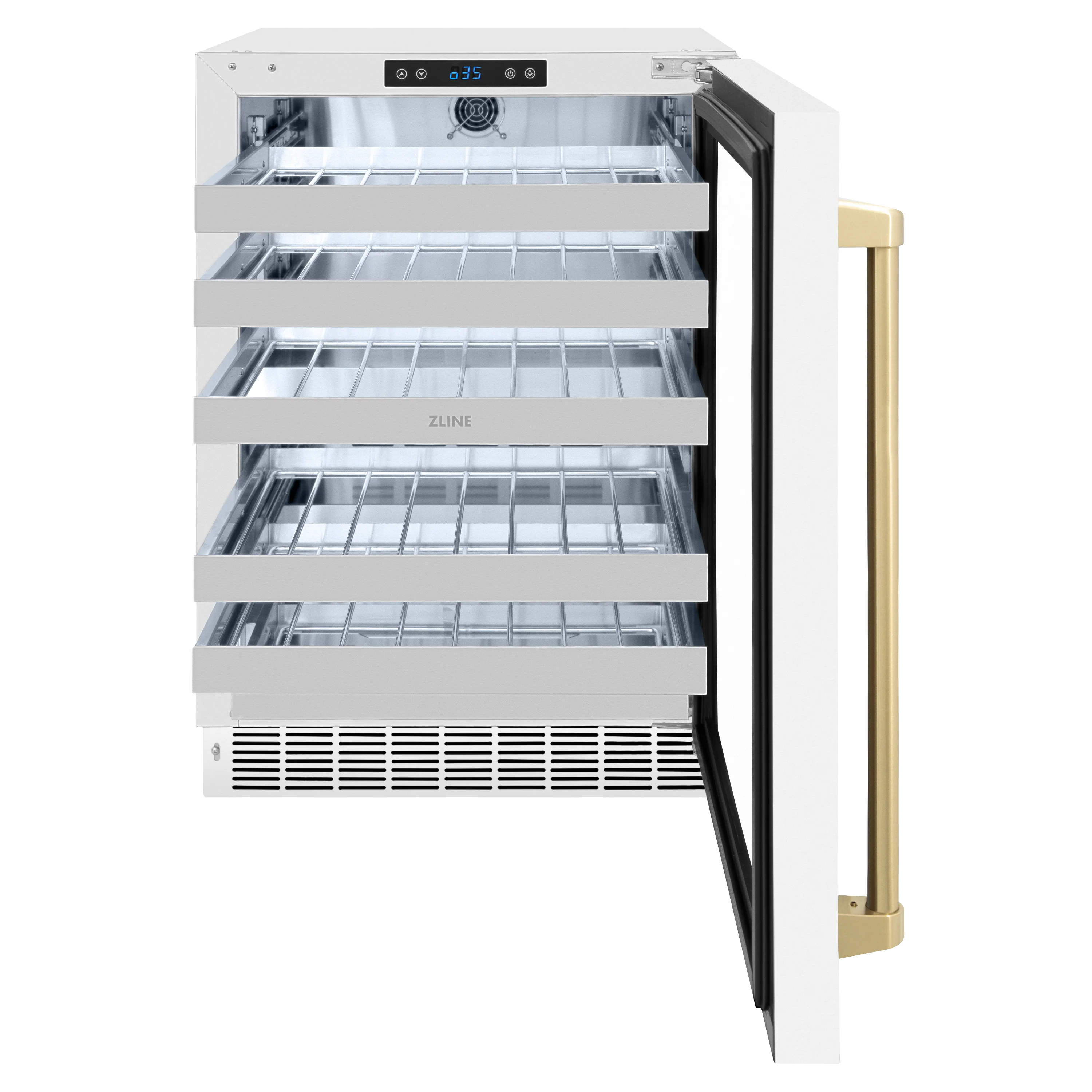 ZLINE Autograph Edition 24 in. Touchstone Dual Zone 44 Bottle Wine Cooler With White Matte Glass Door And Champagne Bronze Handle (RWDOZ-WM-24-CB) - Image 3