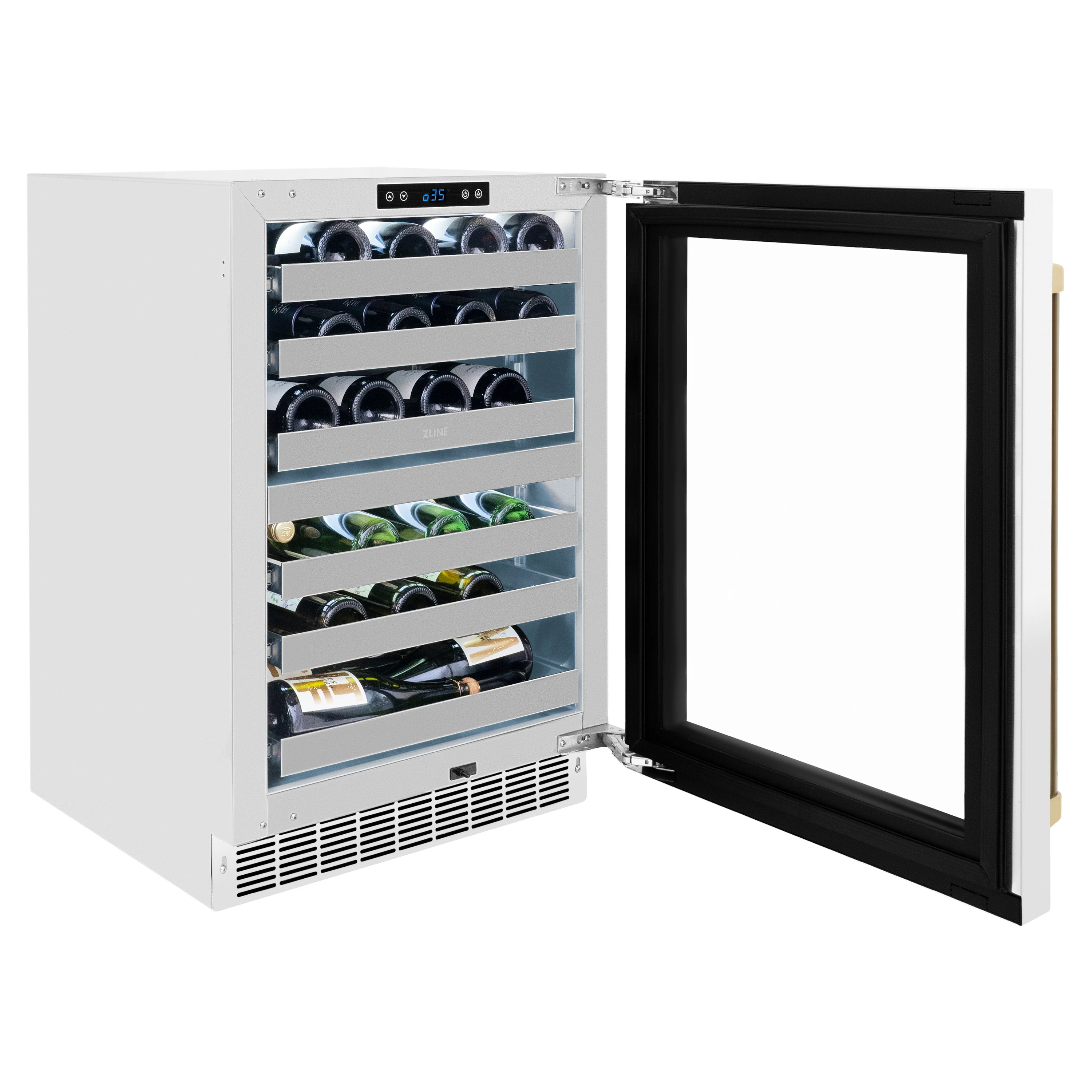 ZLINE Autograph Edition 24 in. Touchstone Dual Zone 44 Bottle Wine Cooler With White Matte Glass Door And Champagne Bronze Handle (RWDOZ-WM-24-CB) - Image 6