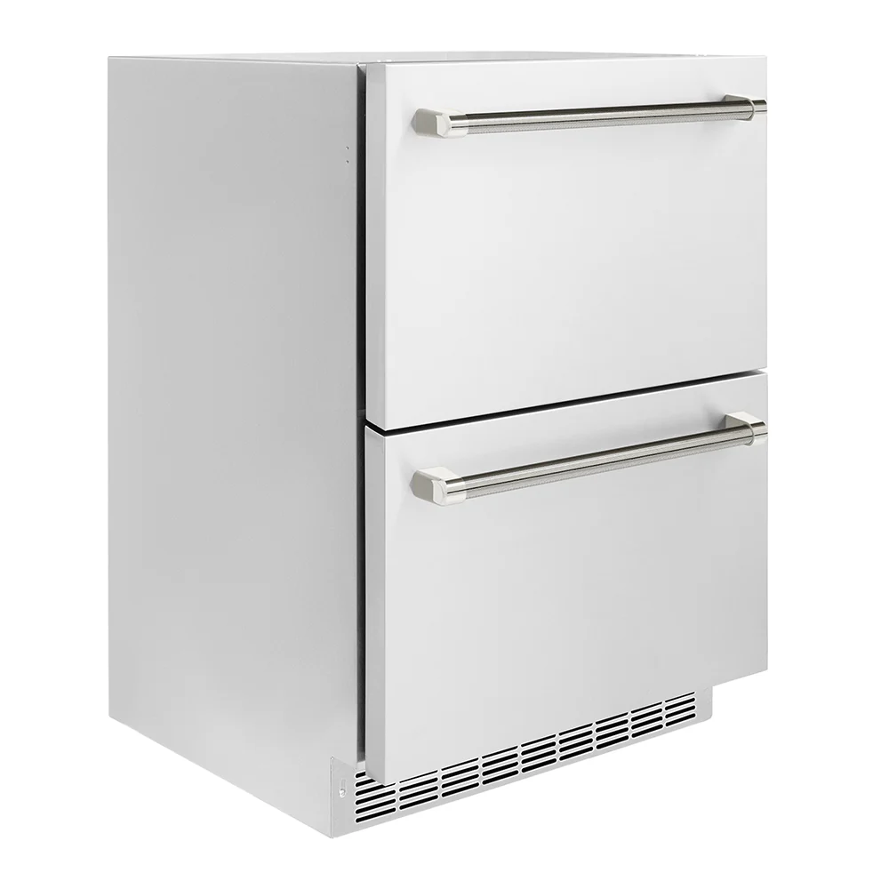 ZLINE Autograph Edition 24 in. Touchstone 168 Can Outdoor-Rated Dual Refrigerator Drawer with Stainless Steel Doors and Polished Nickel Helix Handles (RDSOZ-ST-24-KPN) - Image 12