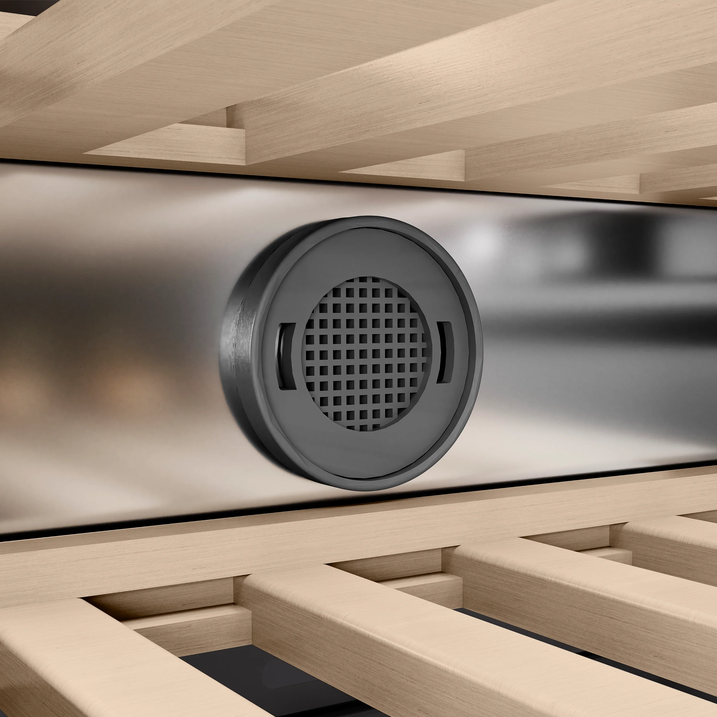 ZLINE Autograph Edition 24 in. 12.4 cu. ft. Triple Zone 100 Bottle Column Wine Cooler in Satin Stainless Steel and Polished Gold Accents (RCWVZ-SN-24-G) - Image 9