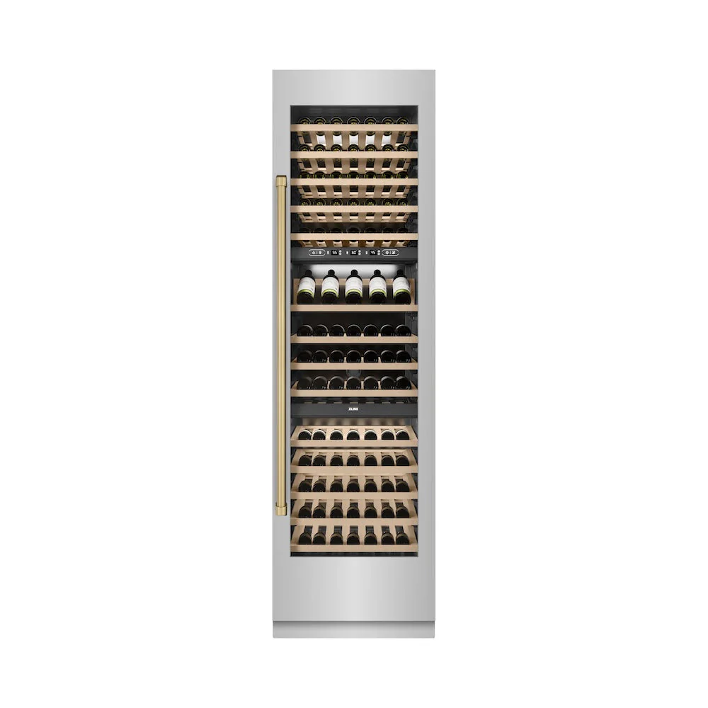 ZLINE Autograph Edition 24 in. 12.4 cu. ft. Triple Zone 100 Bottle Column Wine Cooler in Stainless Steel and Champagne Bronze Accents (RCWVZ-304-24-CB) - Image 2