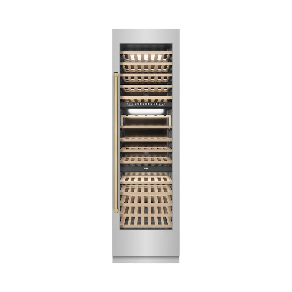 ZLINE Autograph Edition 24 in. 12.4 cu. ft. Triple Zone 100 Bottle Column Wine Cooler in Stainless Steel and Champagne Bronze Accents (RCWVZ-304-24-CB) - Image 4