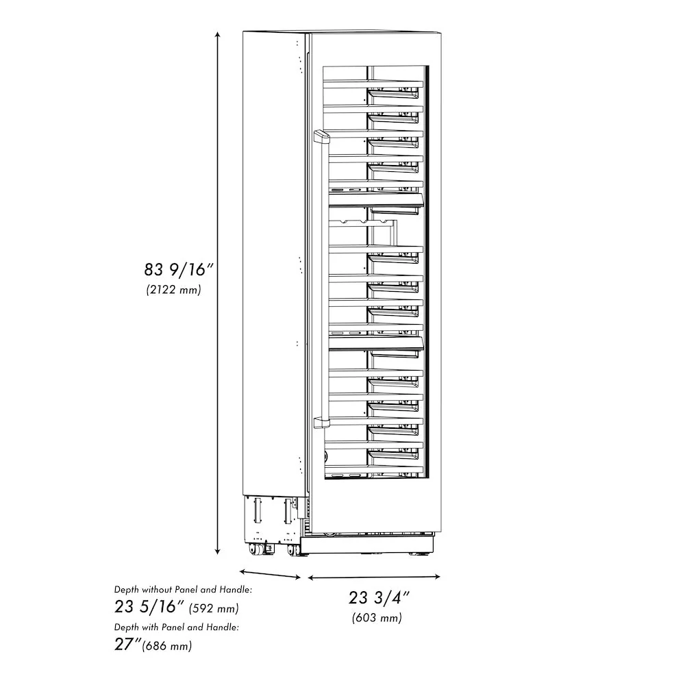 ZLINE Autograph Edition 24 in. 12.4 cu. ft. Triple Zone 100 Bottle Column Wine Cooler in Stainless Steel and Champagne Bronze Accents (RCWVZ-304-24-CB) - Image 8