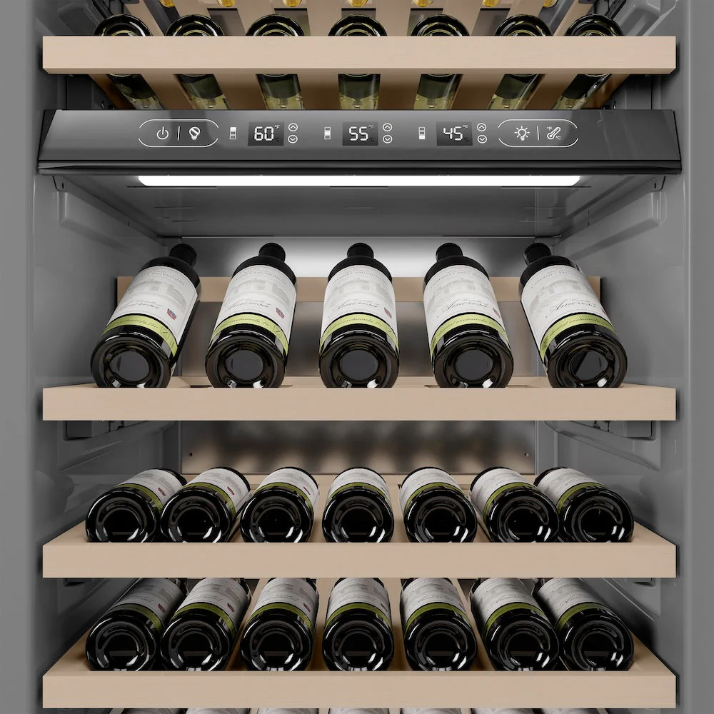ZLINE Autograph Edition 24 in. 12.4 cu. ft. Triple Zone 100 Bottle Column Wine Cooler in Stainless Steel and Matte Black Accents (RCWVZ-304-24-MB) - Image 5