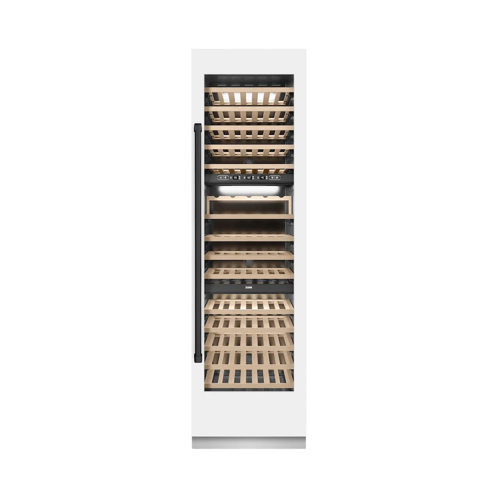 ZLINE Autograph Edition 24 in. 12.4 cu. ft. Triple Zone 100 Bottle Column Wine Cooler in White Matte and Matte Black Accents (RCWVZ-WM-24-MB) - Image 4