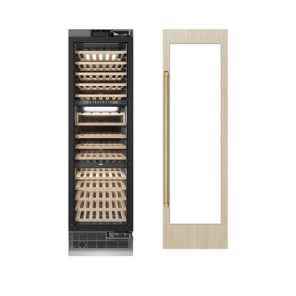 ZLINE Autograph Edition 24 in. 12.4 cu. ft. Triple Zone 100 Bottle Panel Ready Column Wine Cooler with Champagne Bronze Accents (RBCWVZ-24-CB) - Image 3