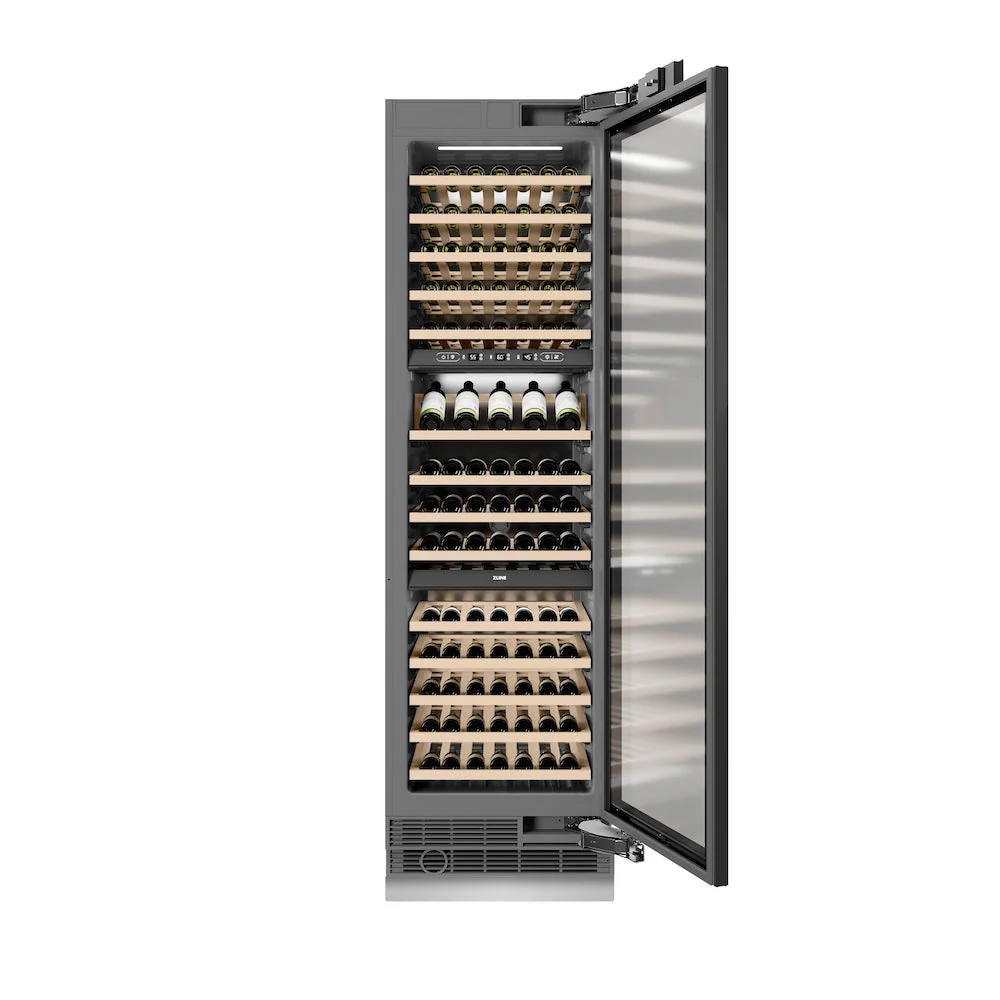 ZLINE Autograph Edition 24 in. 12.4 cu. ft. Triple Zone 100 Bottle Panel Ready Column Wine Cooler with Champagne Bronze Accents (RBCWVZ-24-CB) - Image 4