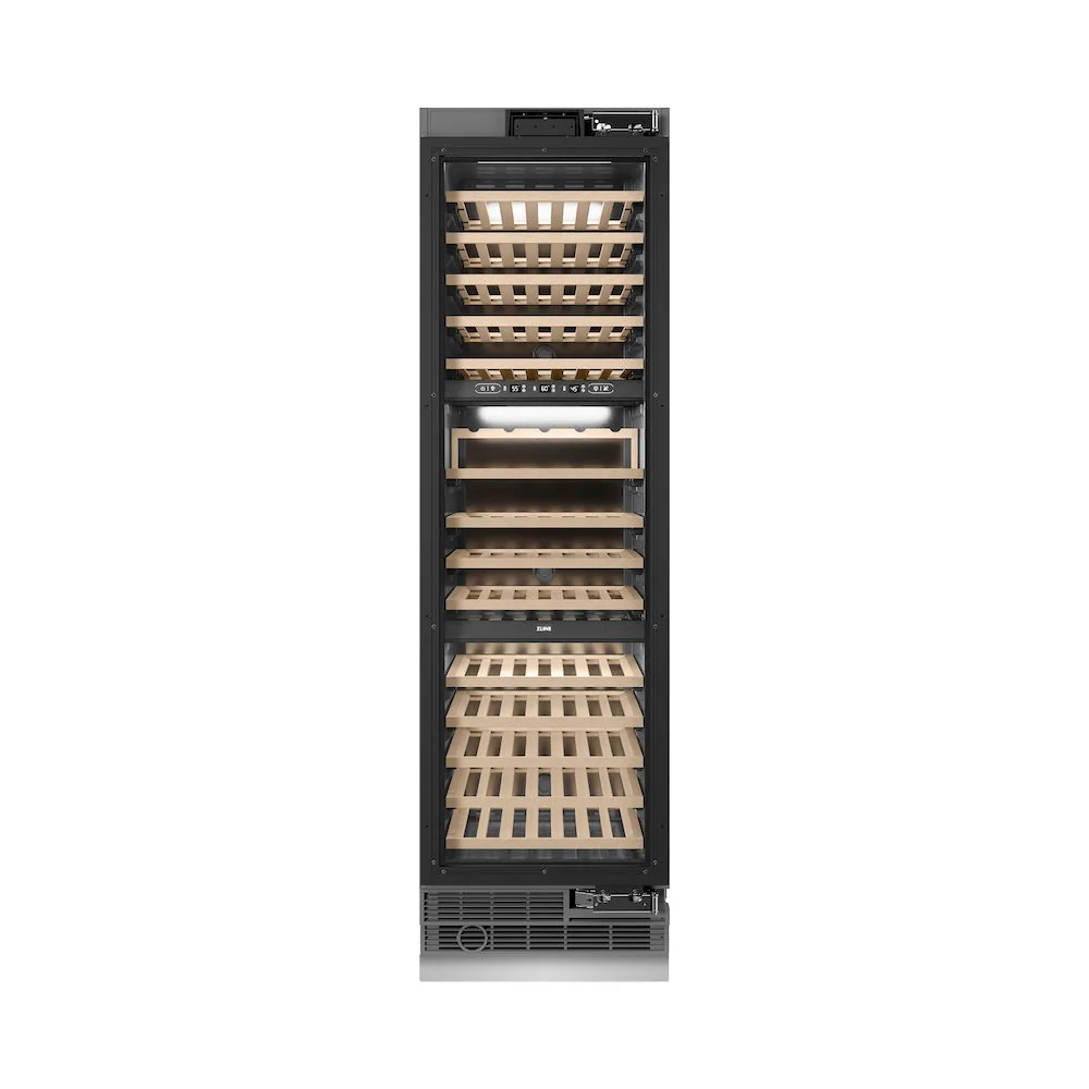 ZLINE Autograph Edition 24 in. 12.4 cu. ft. Triple Zone 100 Bottle Panel Ready Column Wine Cooler with Champagne Bronze Accents (RBCWVZ-24-CB) - Image 5