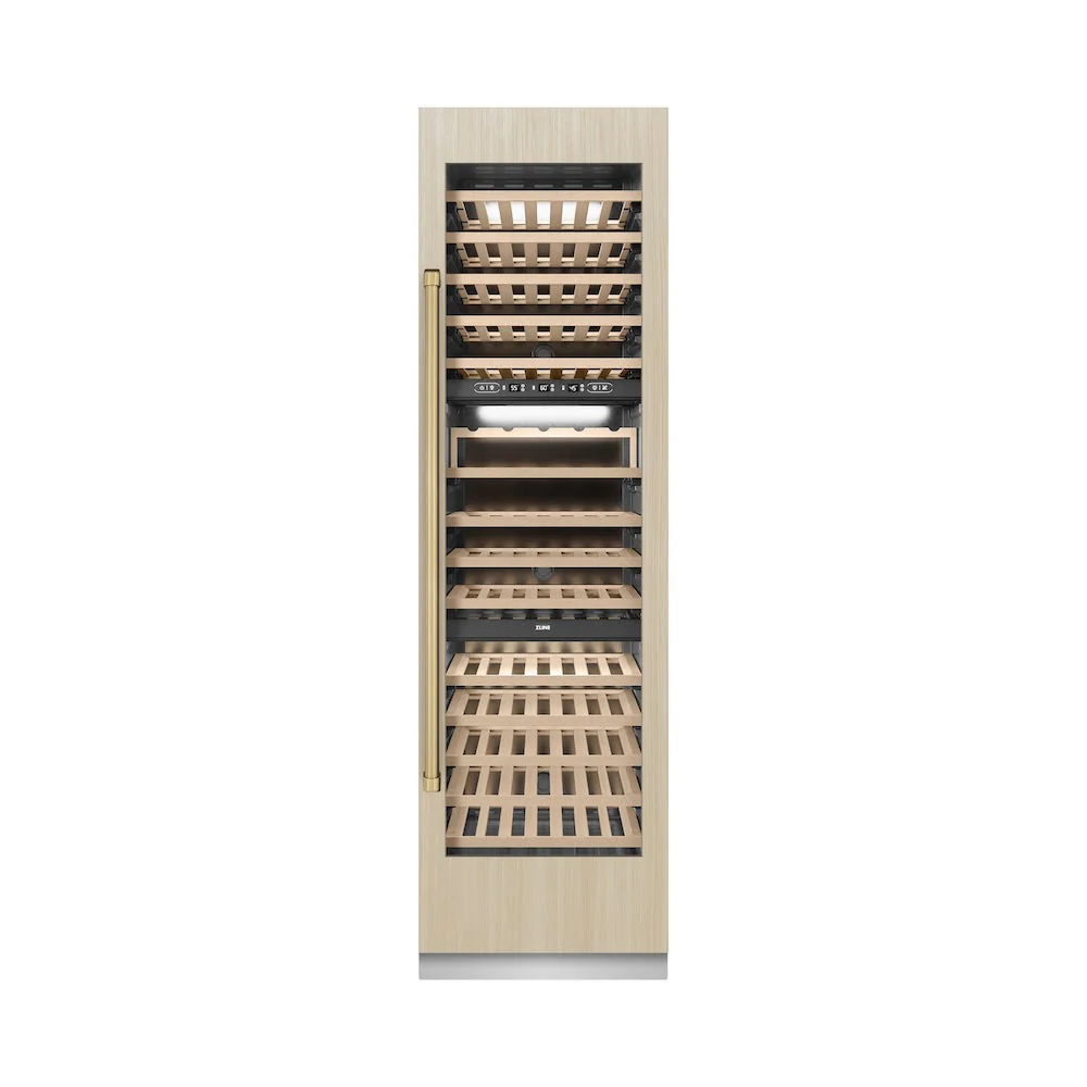 ZLINE Autograph Edition 24 in. 12.4 cu. ft. Triple Zone 100 Bottle Panel Ready Column Wine Cooler with Champagne Bronze Accents (RBCWVZ-24-CB) - Image 7