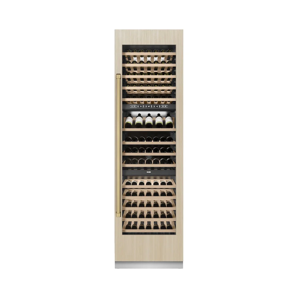 ZLINE Autograph Edition 24 in. 12.4 cu. ft. Triple Zone 100 Bottle Panel Ready Column Wine Cooler with Champagne Bronze Accents (RBCWVZ-24-CB) - Image 8