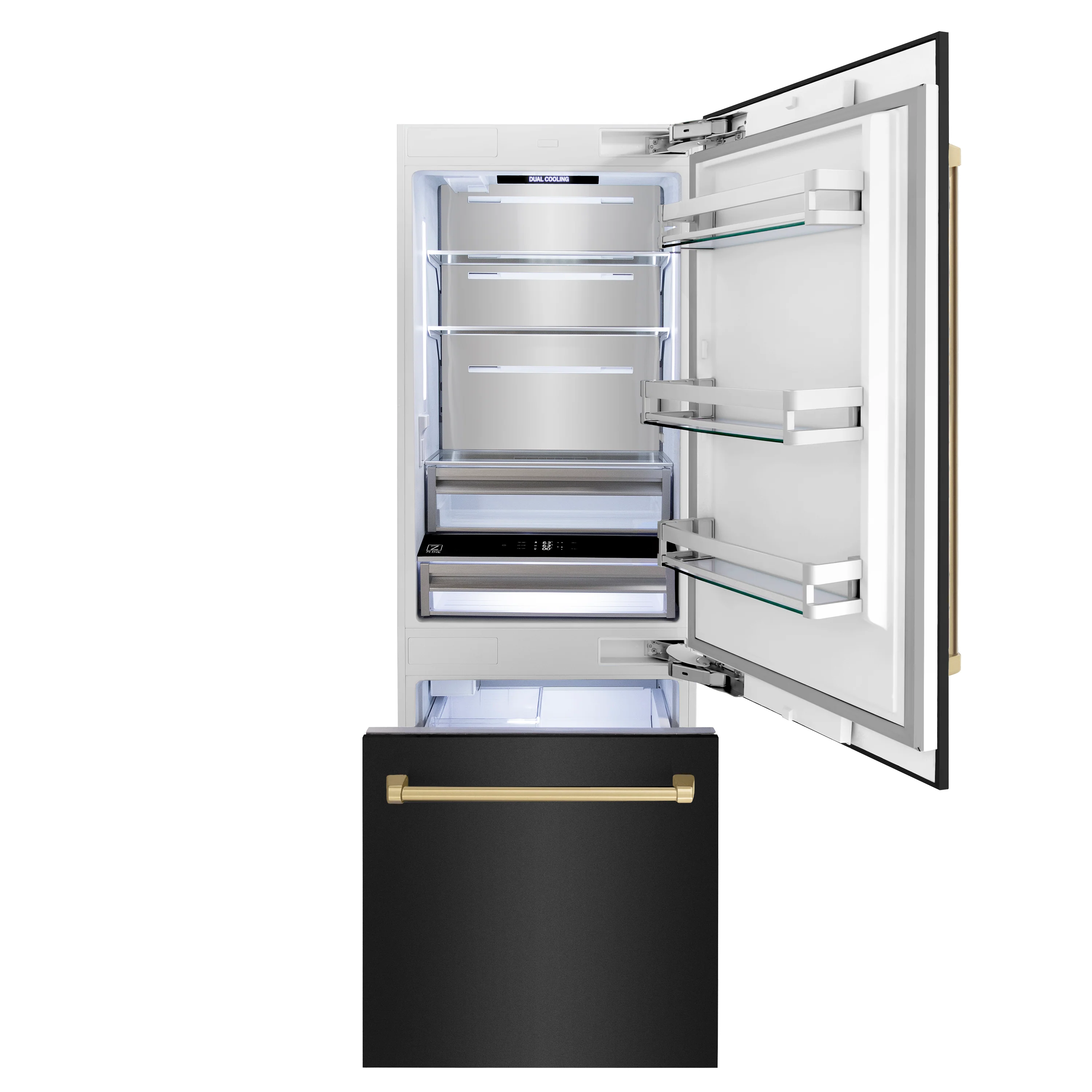 ZLINE Autograph Edition 30 in. 16.1 cu. ft. Built-In Bottom Freezer Refrigerator with Water Dispenser and Ice Maker in Black Stainless Steel with Champagne Bronze Accents (RBIVZ-BS-30-CB) - Image 7