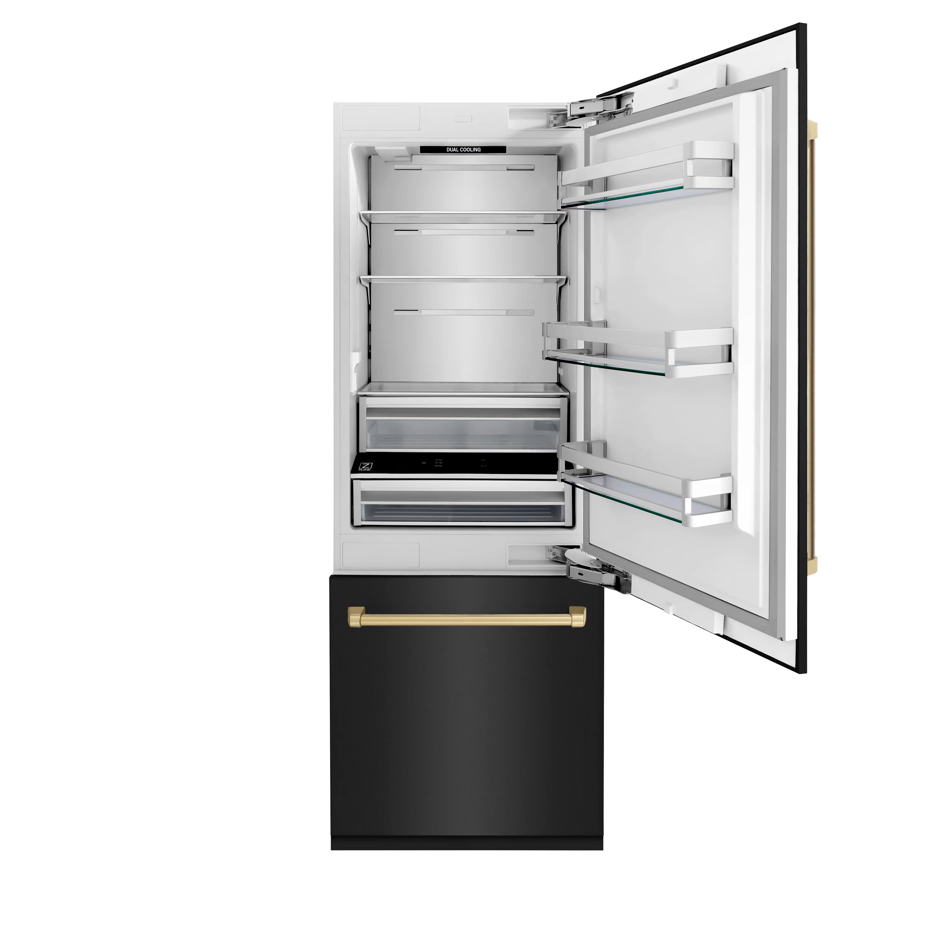 ZLINE Autograph Edition 30 in. 16.1 cu. ft. Built-In Bottom Freezer Refrigerator with Water Dispenser and Ice Maker in Black Stainless Steel with Champagne Bronze Accents (RBIVZ-BS-30-CB) - Image 8