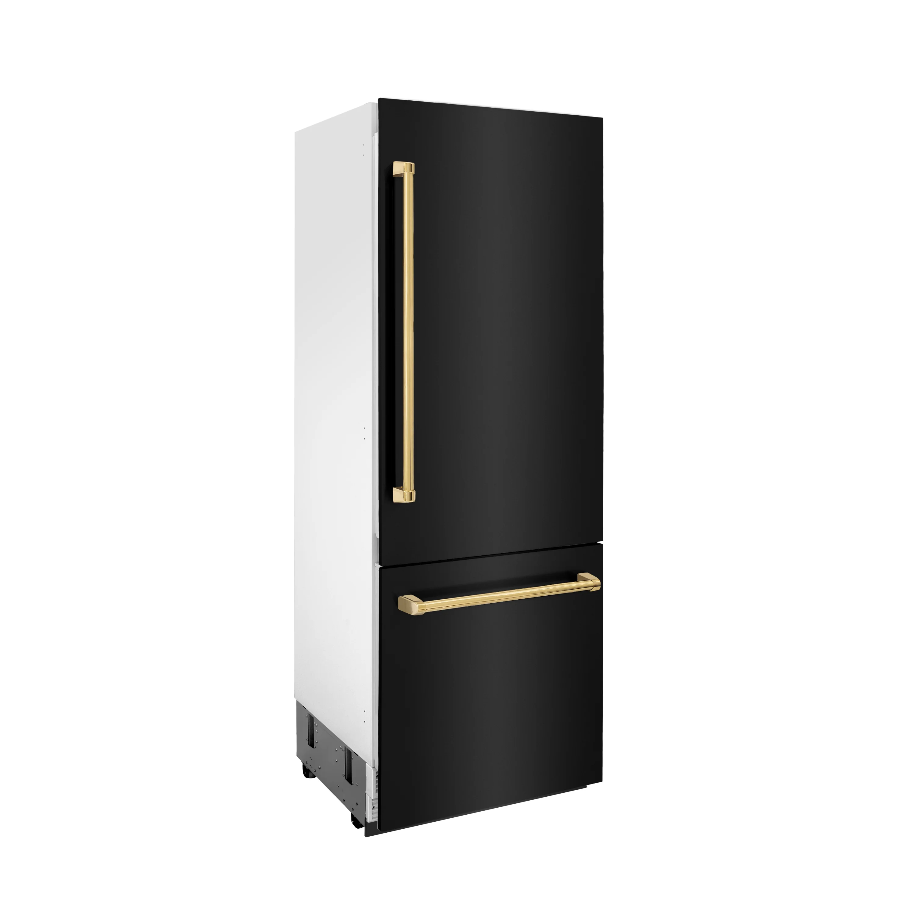ZLINE Autograph Edition 30 in. 16.1 cu. ft. Built-In Bottom Freezer Refrigerator with Water Dispenser and Ice Maker in Black Stainless Steel with Polished Gold Accents (RBIVZ-BS-30-G) - Image 5