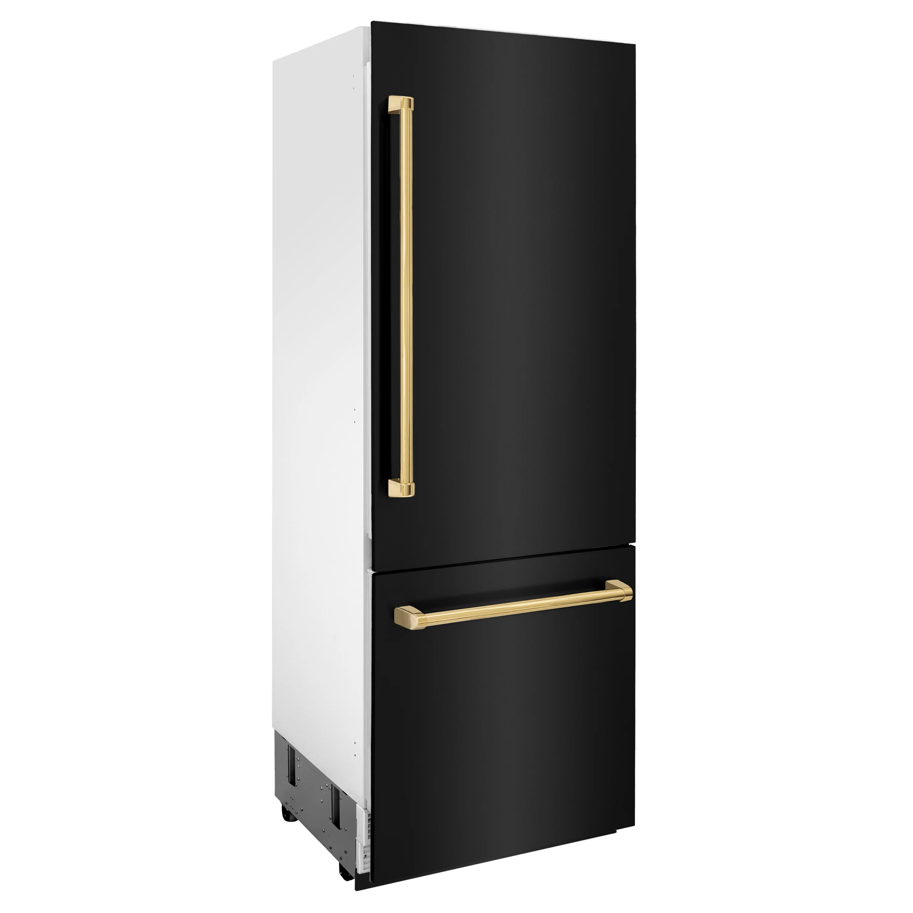 ZLINE Autograph Edition 30 in. 16.1 cu. ft. Built-In Bottom Freezer Refrigerator with Water Dispenser and Ice Maker in Black Stainless Steel with Polished Gold Accents (RBIVZ-BS-30-G) - Image 6