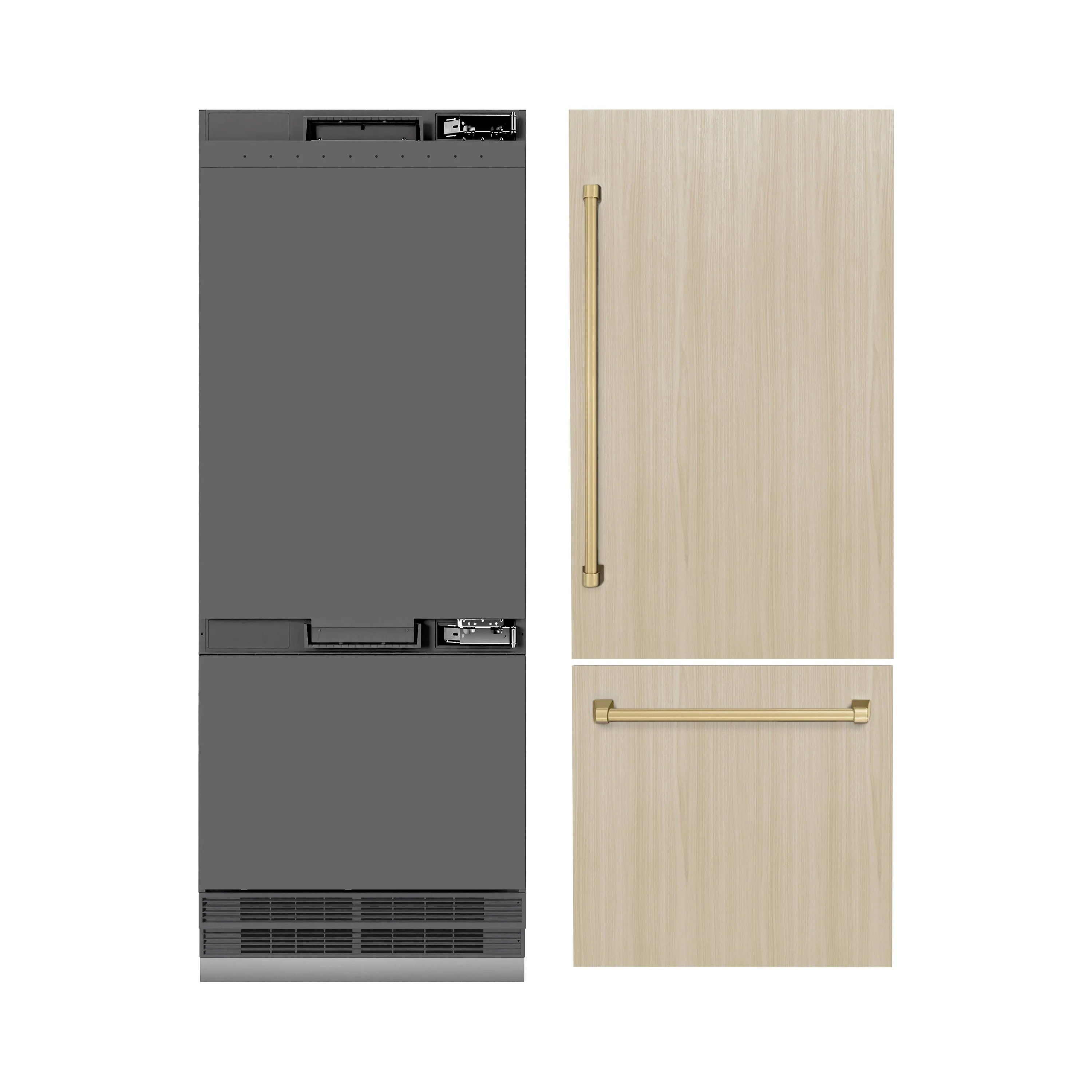 ZLINE Autograph Edition 30 in. 16.1 cu. ft. Panel Ready Built-In Bottom Freezer Refrigerator with Water Dispenser and Ice Maker with Graphite Gray Interior and Champagne Bronze Accents (GRBIVZ-30-CB) - Image 4