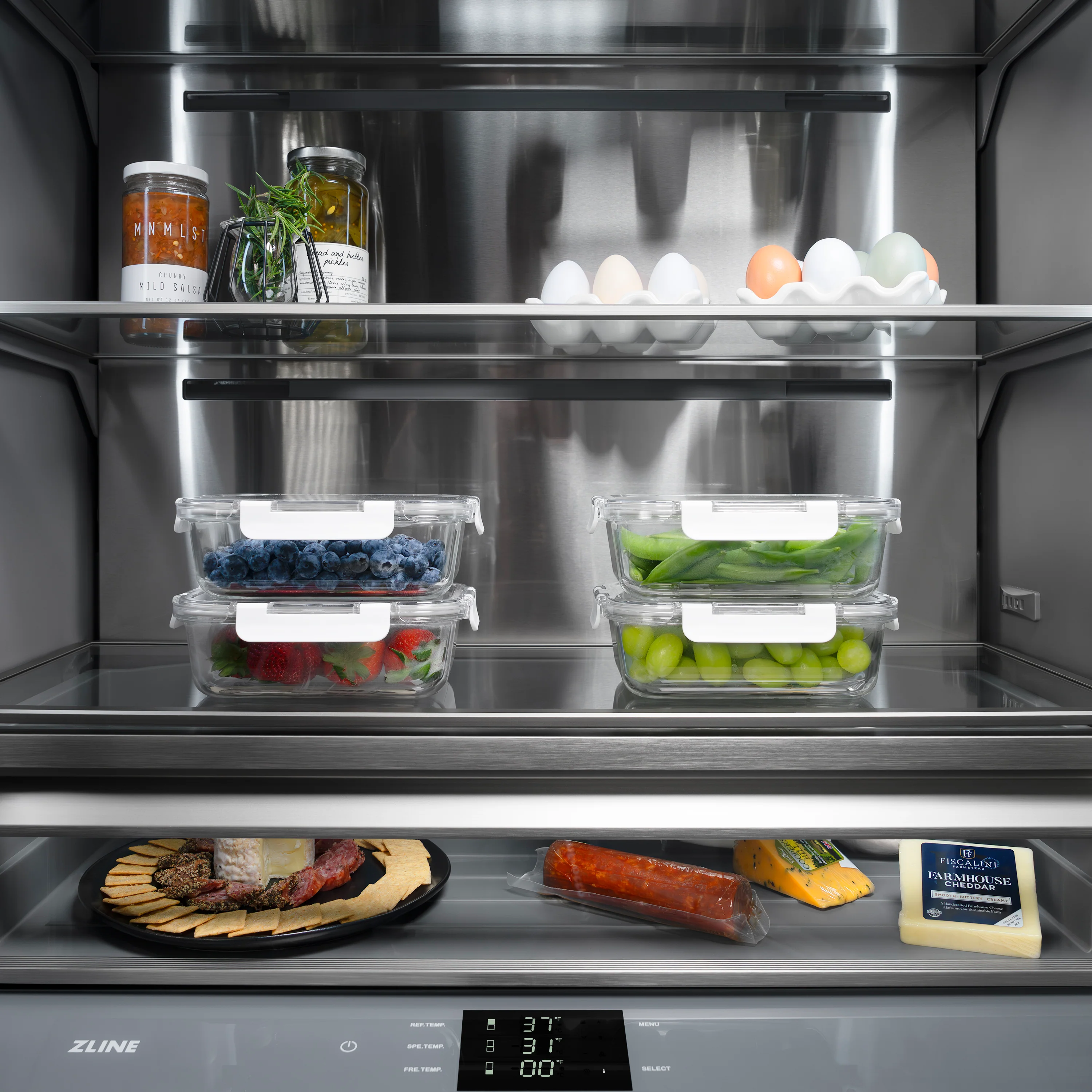ZLINE Autograph Edition 30 in. 16.1 cu. ft. Panel Ready Built-In Bottom Freezer Refrigerator with Water Dispenser and Ice Maker with Graphite Gray Interior and Matte Black Accents (GRBIVZ-30-MB) - Image 16