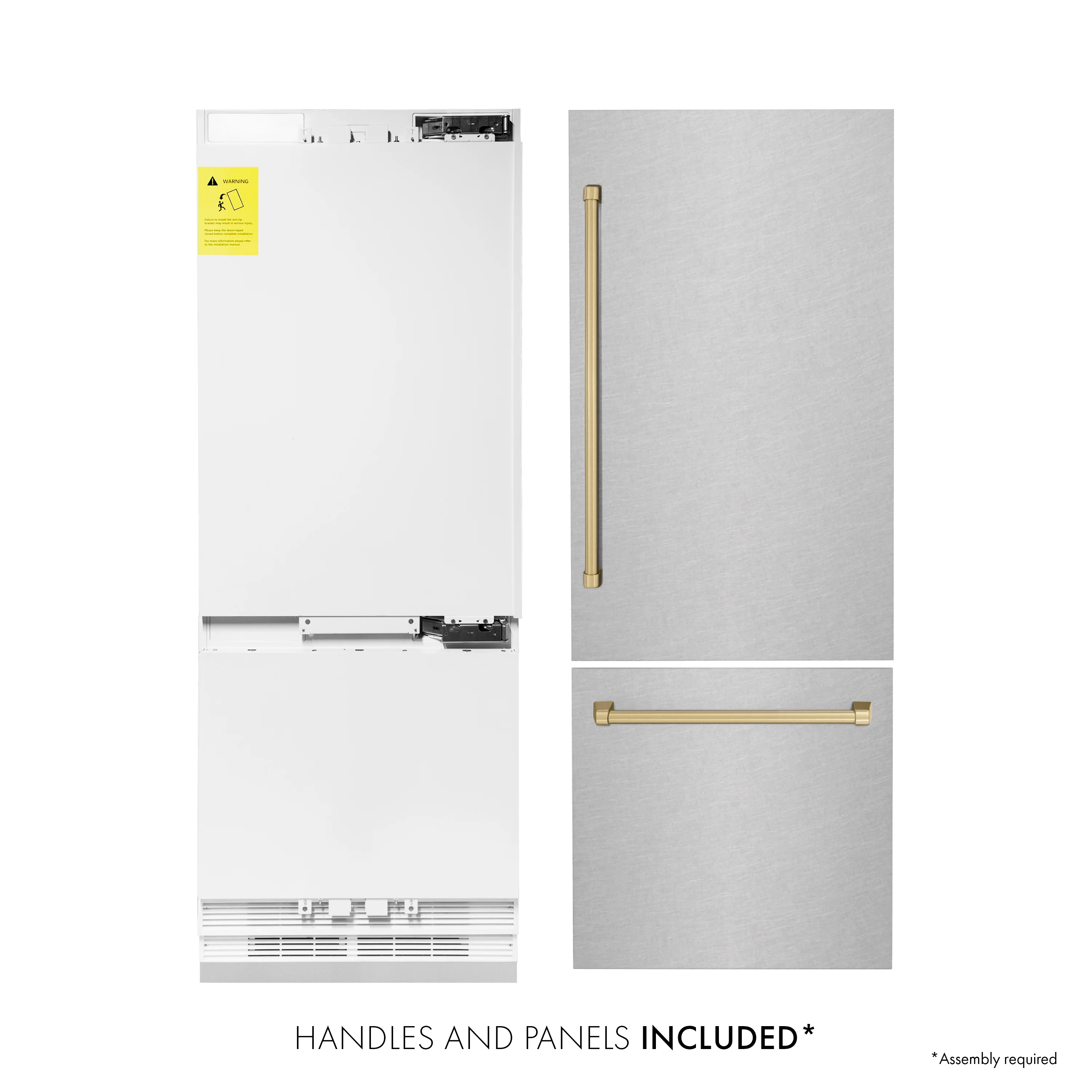 ZLINE Autograph Edition 30 in. 16.1 cu. ft. Built-In Bottom Freezer Refrigerator with Water Dispenser and Ice Maker in Satin Stainless Steel with Champagne Bronze Accents (RBIVZ-SN-30-CB) - Image 8
