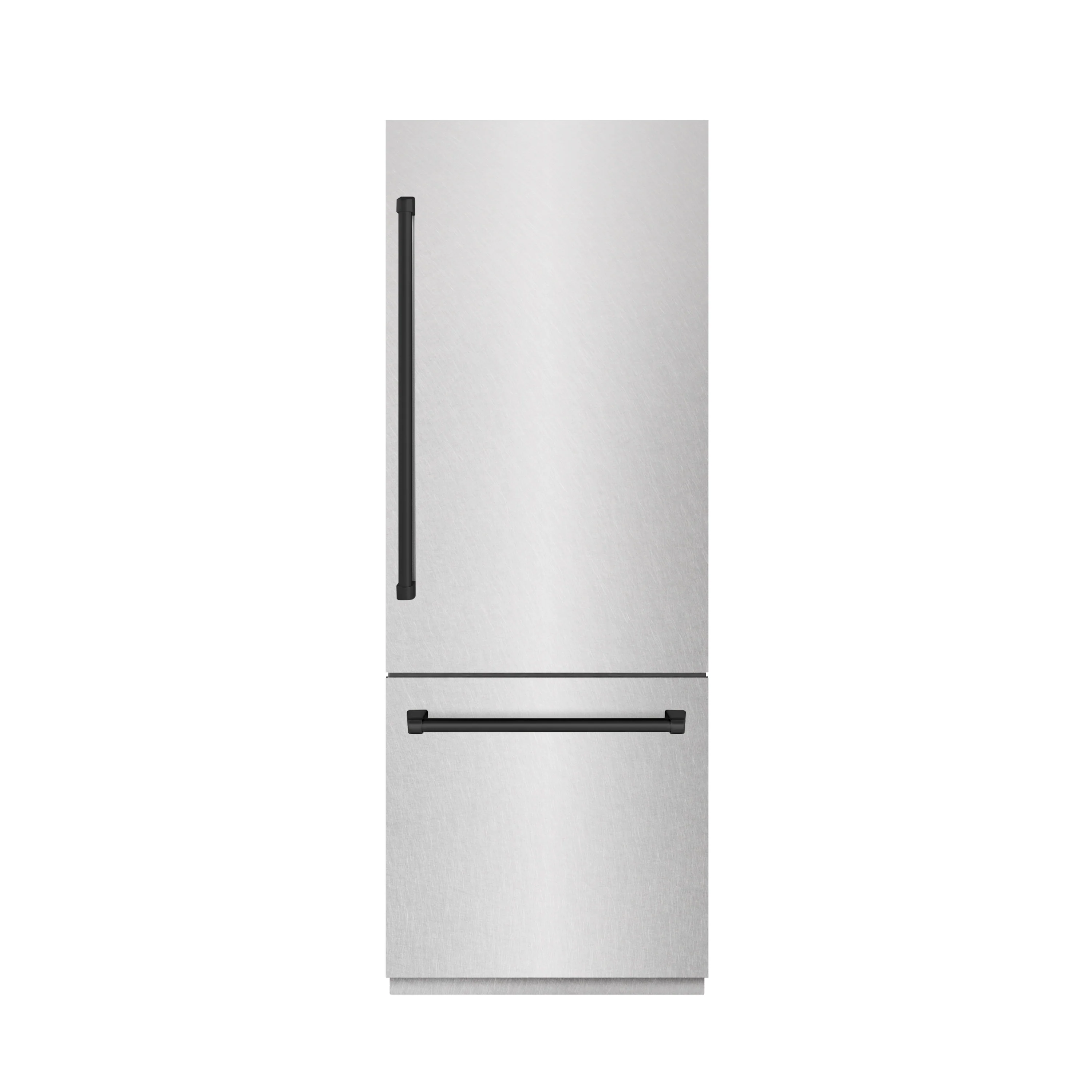 ZLINE Autograph Edition 30 in. 16.1 cu. ft. Built-In Bottom Freezer Refrigerator with Water Dispenser and Ice Maker in Satin Stainless Steel with Graphite Gray Interior and Matte Black Accents (GRBIVZ-SN-30-MB) - Image 2
