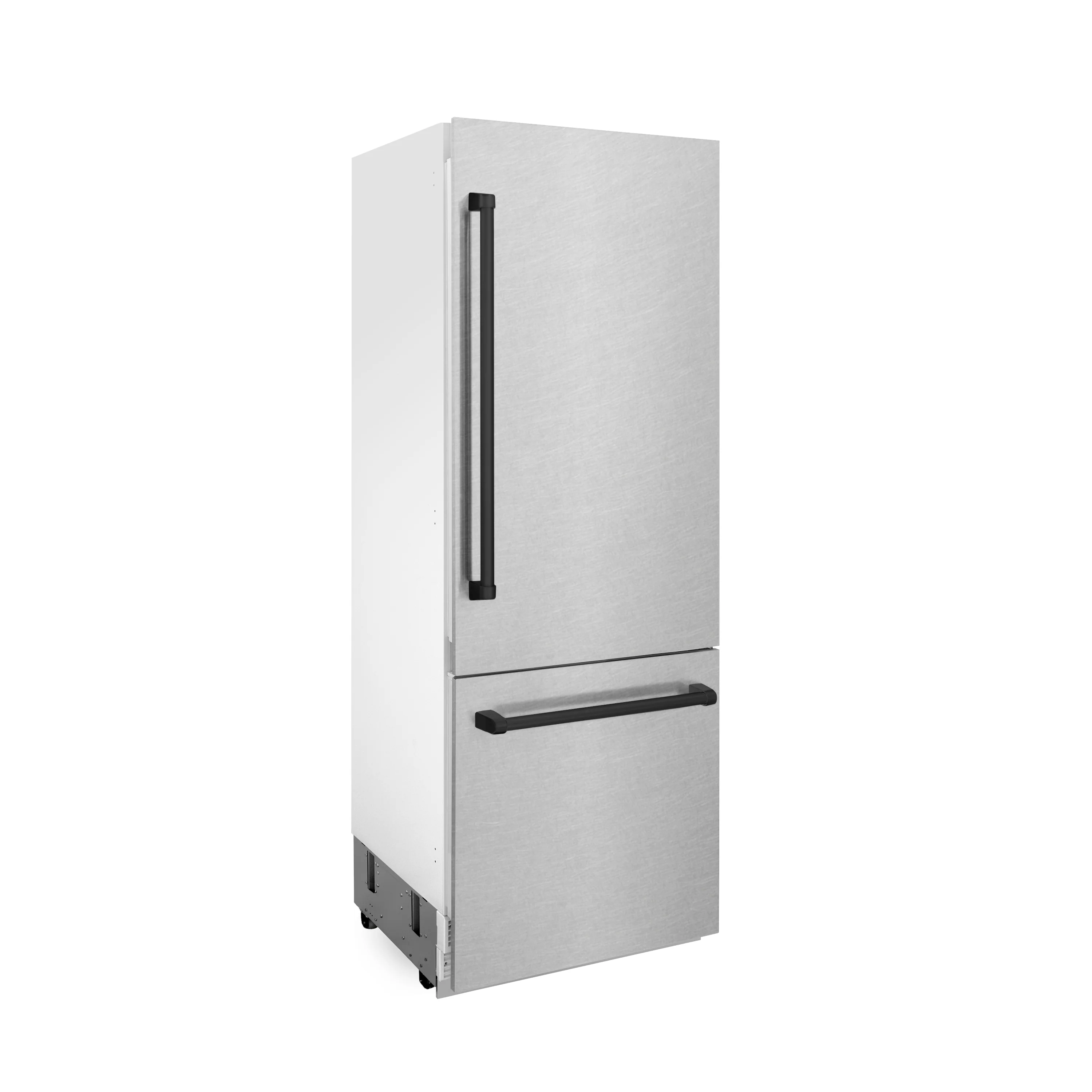 ZLINE Autograph Edition 30 in. 16.1 cu. ft. Built-In Bottom Freezer Refrigerator with Water Dispenser and Ice Maker in Satin Stainless Steel with Matte Black Accents (RBIVZ-SN-30-MB) - Image 5