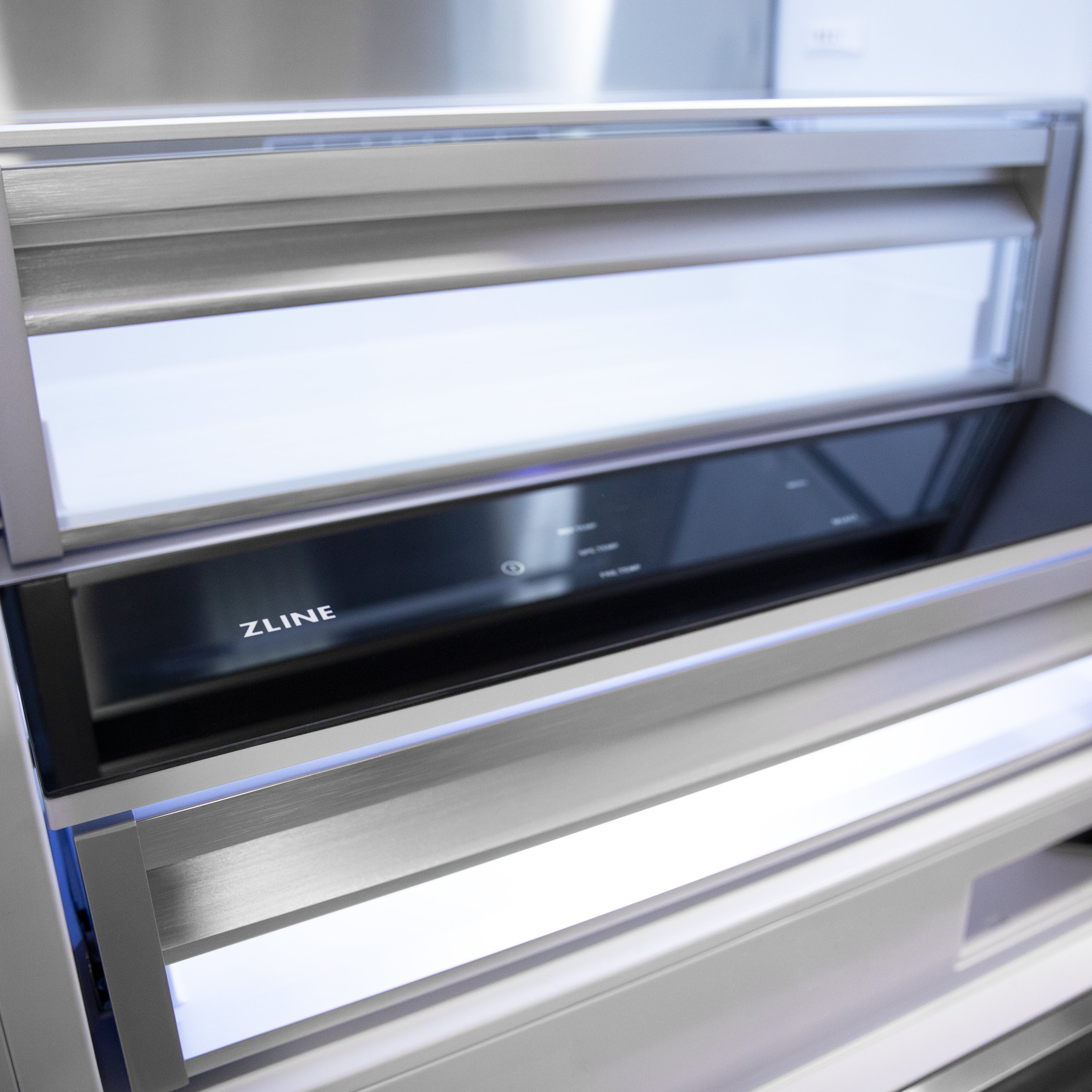 ZLINE Autograph Edition 30 in. 16.1 cu. ft. Built-In Bottom Freezer Refrigerator with Water Dispenser and Ice Maker in Satin Stainless Steel with Polished Gold Accents (RBIVZ-SN-30-G) - Image 9