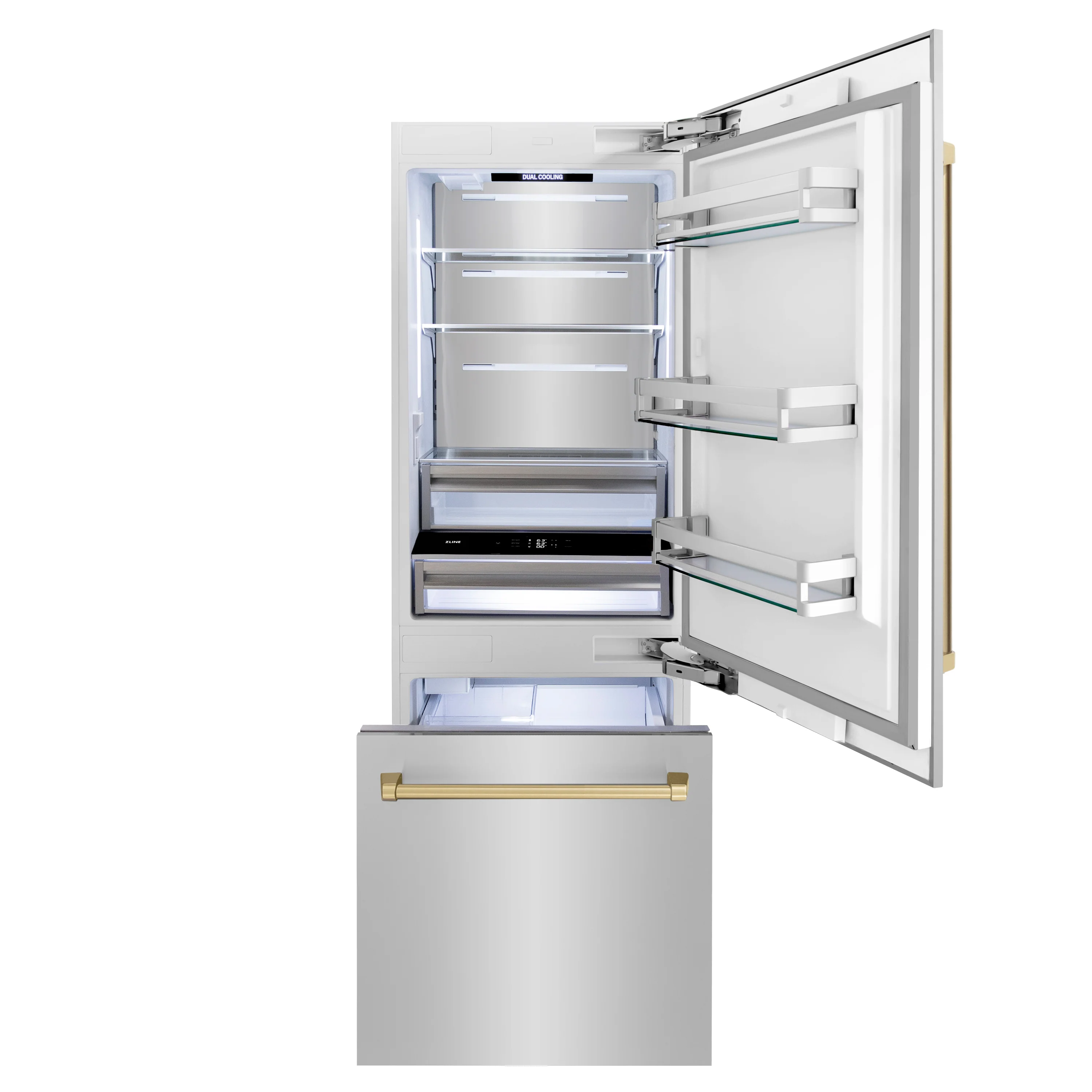 ZLINE Autograph Edition 30 in. 16.1 cu. ft. Built-In Bottom Freezer Refrigerator with Water Dispenser and Ice Maker in Stainless Steel with Champagne Bronze Accents (RBIVZ-304-30-CB) - Image 6