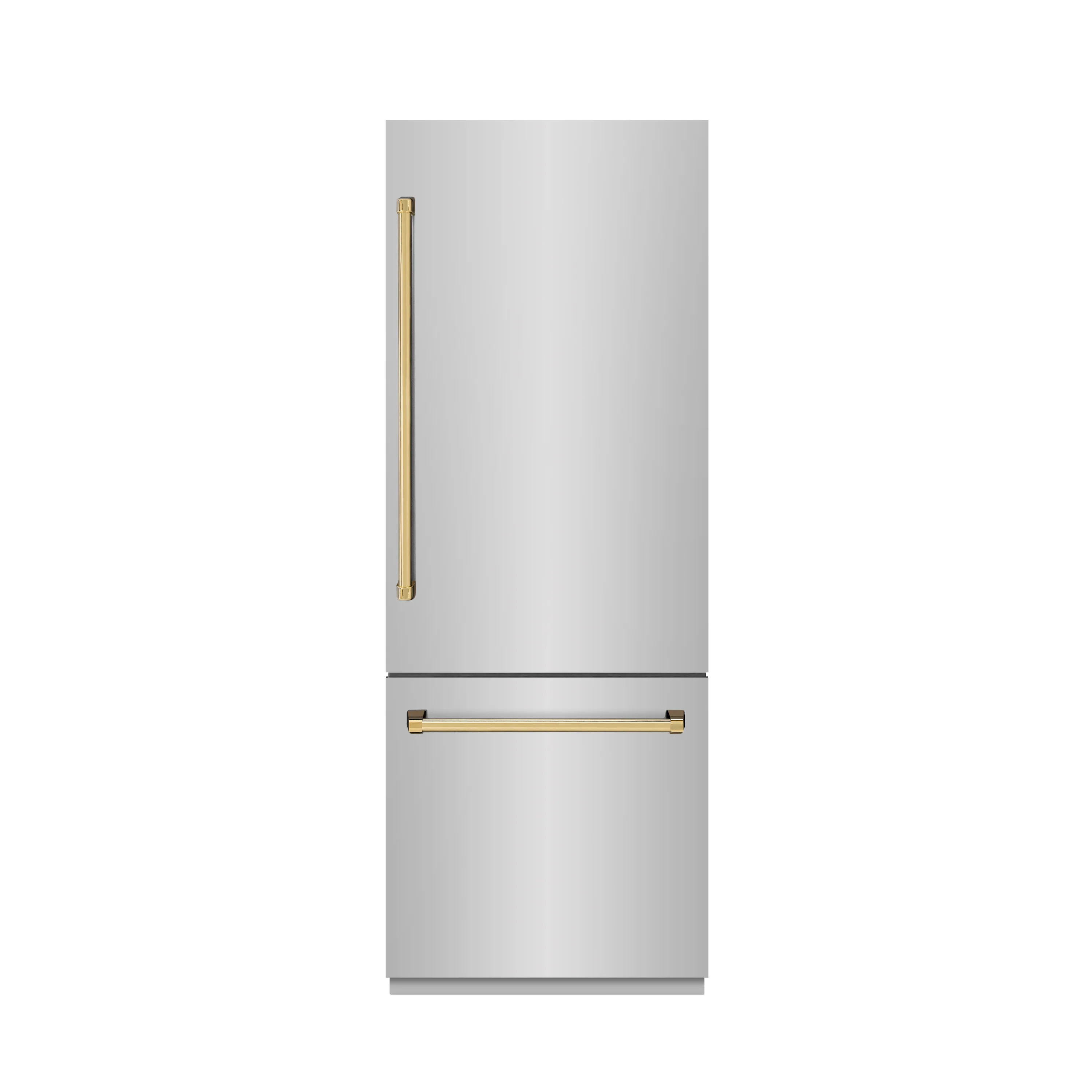 ZLINE Autograph Edition 30 in. 16.1 cu. ft. Built-In Bottom Freezer Refrigerator with Water Dispenser and Ice Maker in Stainless Steel with Graphite Gray Interior and Polished Gold Accents (GRBIVZ-304-30G) - Image 2