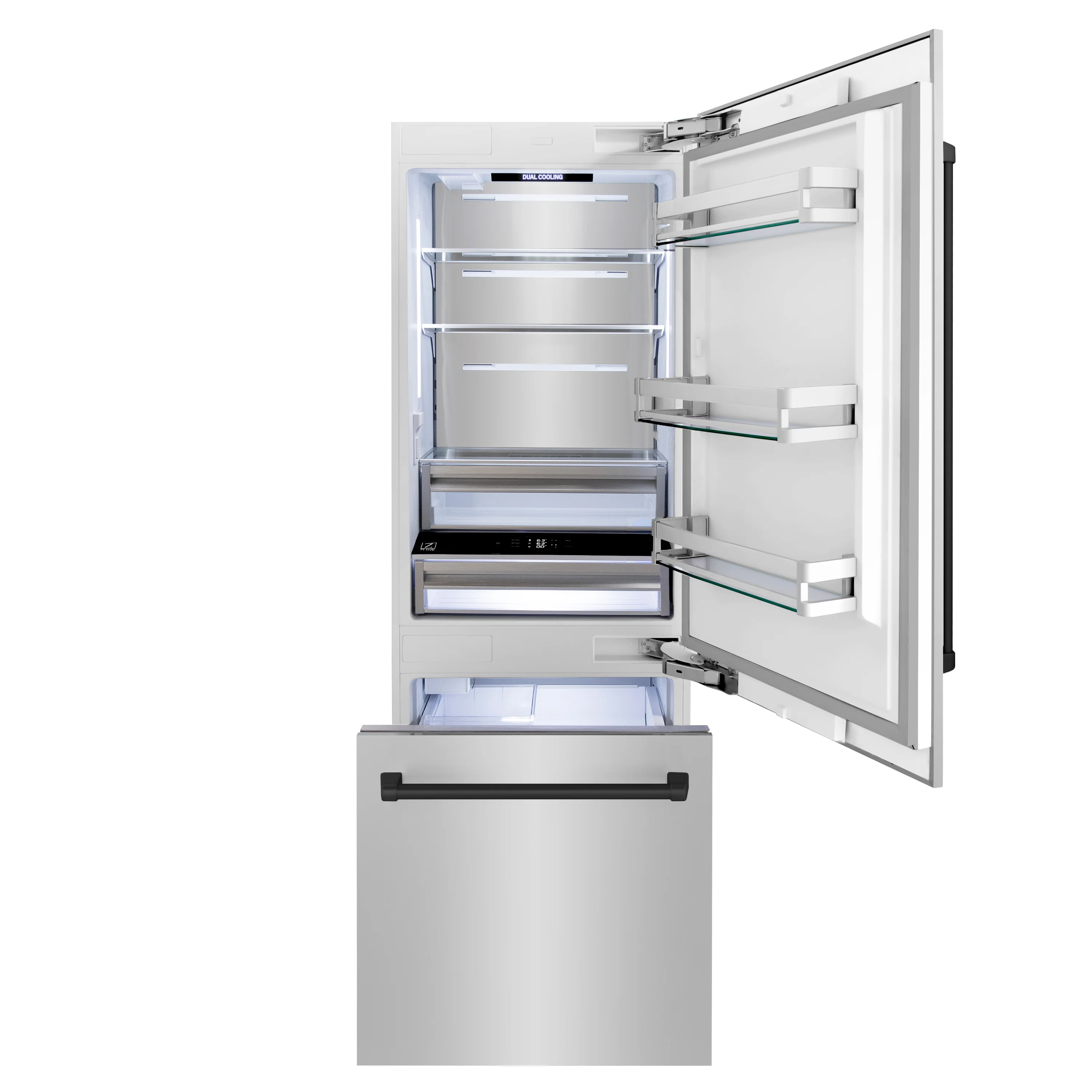 ZLINE Autograph Edition 30 in. 16.1 cu. ft. Built-In Bottom Freezer Refrigerator with Water Dispenser and Ice Maker in Stainless Steel with Matte Black Accents (RBIVZ-304-30-MB) - Image 6