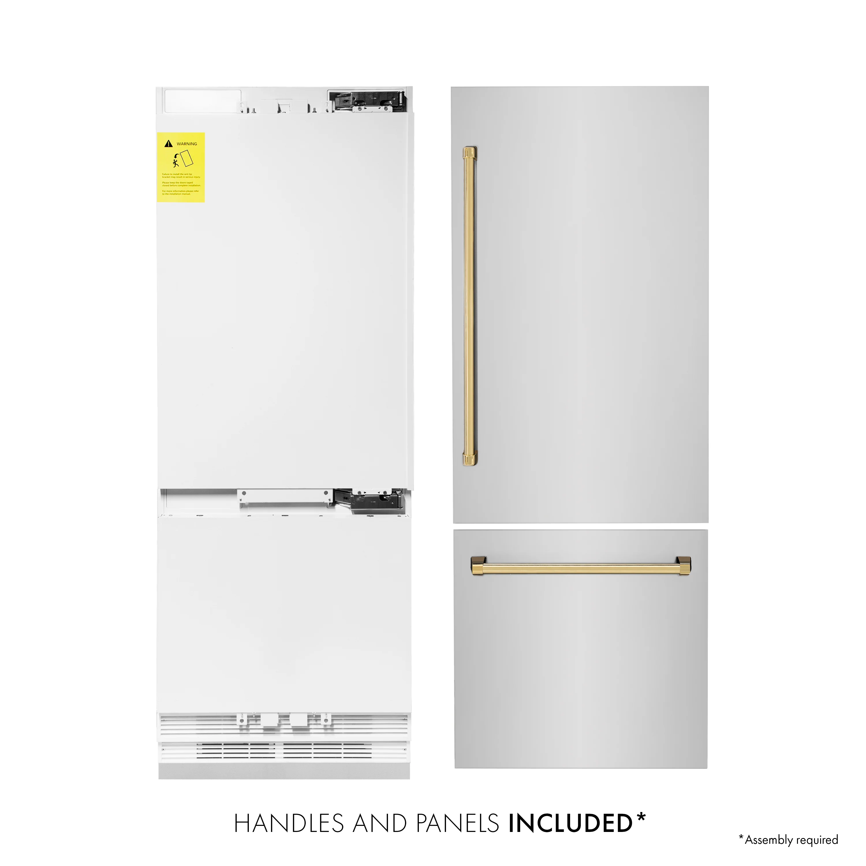 ZLINE Autograph Edition 30 in. 16.1 cu. ft. Built-In Bottom Freezer Refrigerator with Water Dispenser and Ice Maker in Stainless Steel with Polished Gold Accents (RBIVZ-304-30-G) - Image 2