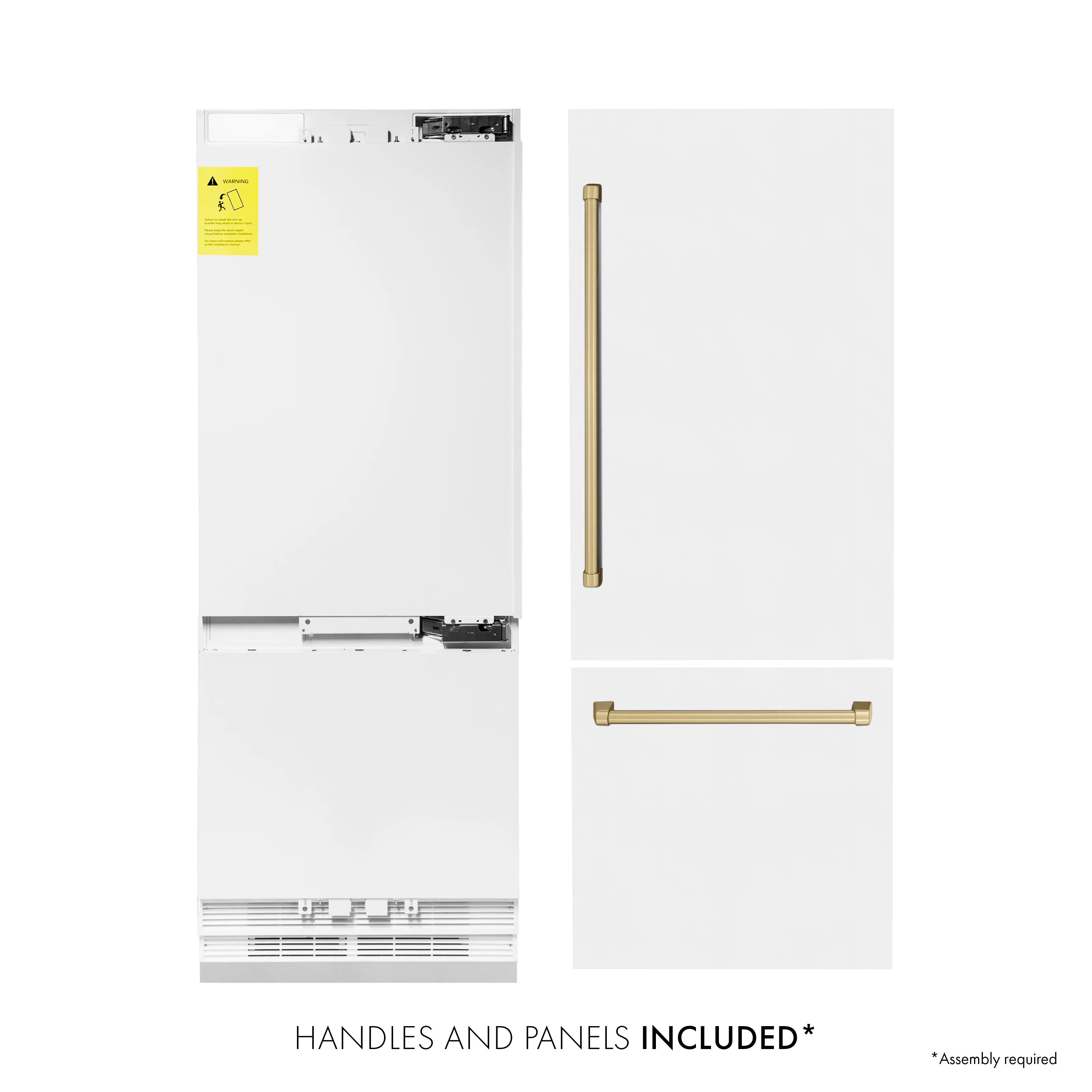ZLINE Autograph Edition 30 in. 16.1 cu. ft. Built-In Bottom Freezer Refrigerator with Water Dispenser and Ice Maker in White Matte with Champagne Bronze Accents (RBIVZ-WM-30-CB) - Image 3