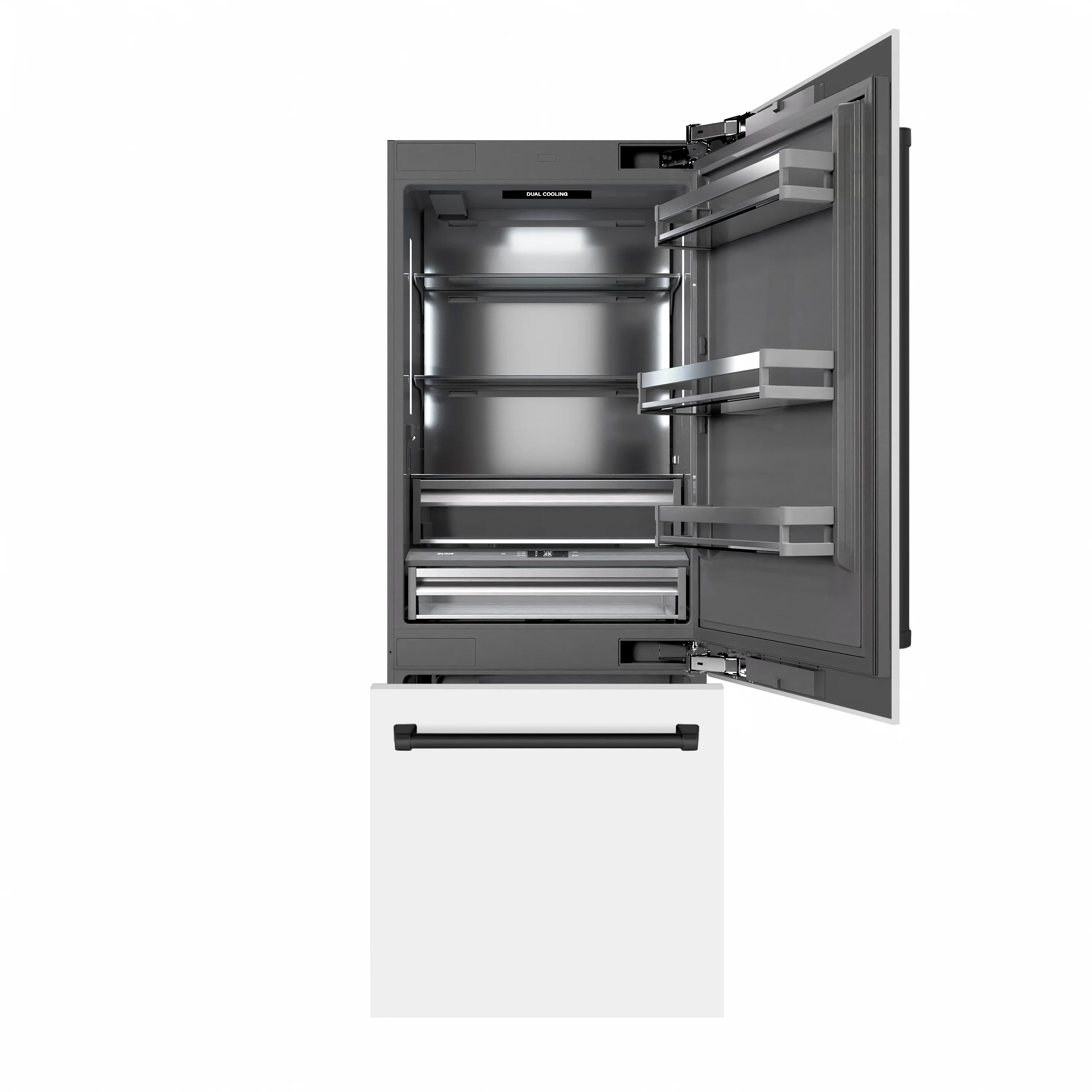 ZLINE Autograph Edition 30 in. 16.1 cu. ft. Built-In Bottom Freezer Refrigerator with Water Dispenser and Ice Maker in White Matte with Graphite Gray Interior and Matte Black Accents (GRBIVZ-WM-30-MB) - Image 2
