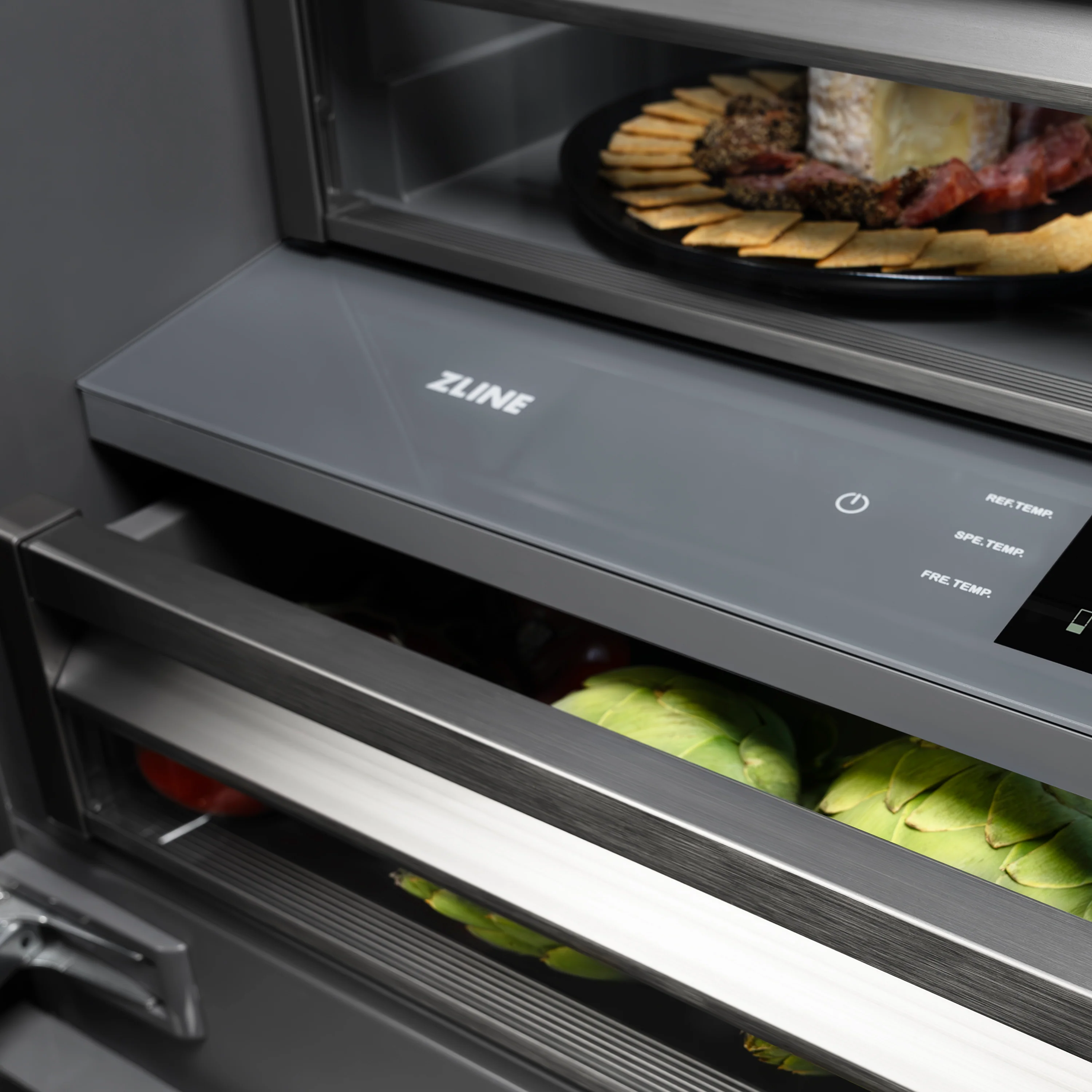 ZLINE Autograph Edition 30 in. 16.1 cu. ft. Built-In Bottom Freezer Refrigerator with Water Dispenser and Ice Maker in White Matte with Graphite Gray Interior and Polished Gold Accents (GRBIVZ-WM-30-G) - Image 3