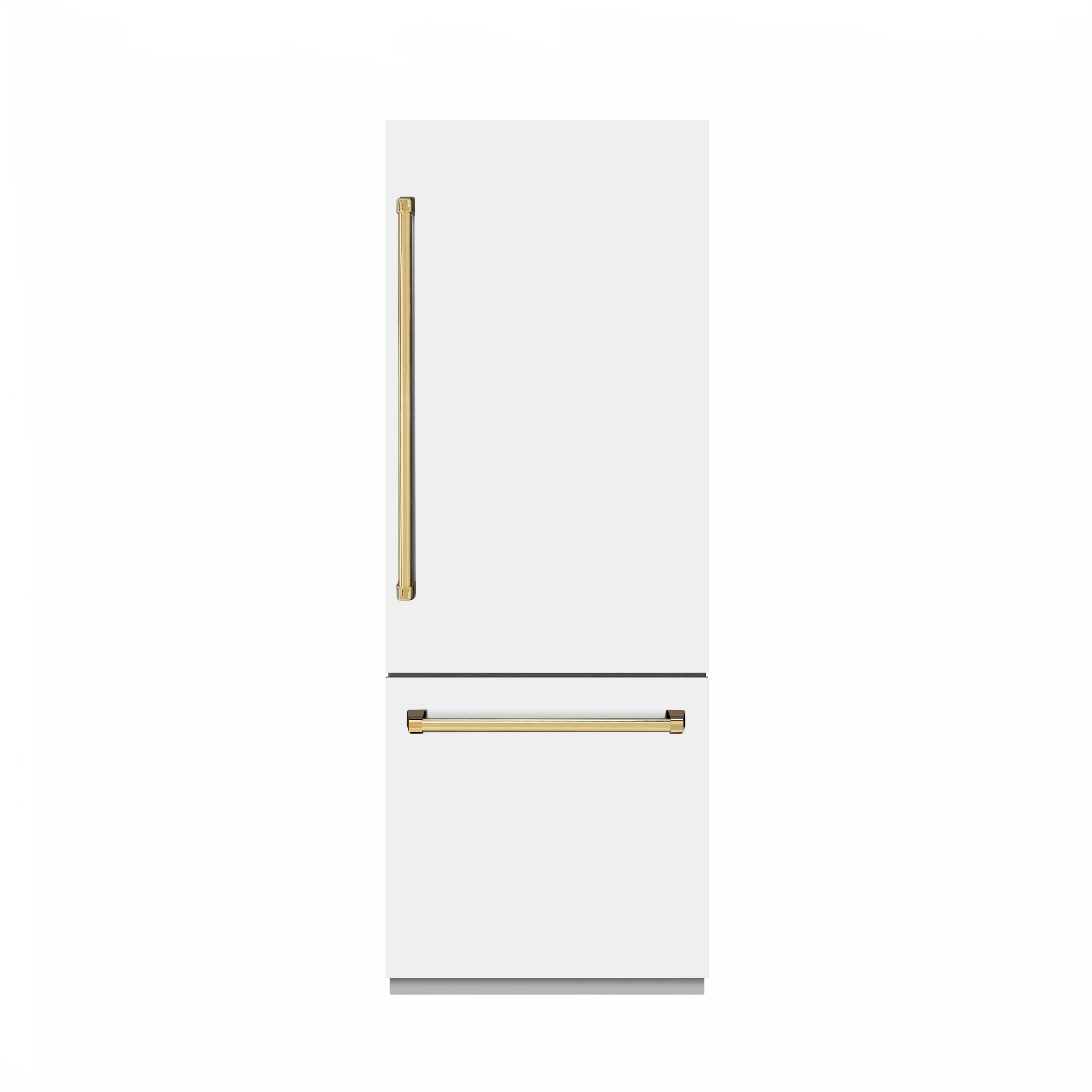 ZLINE Autograph Edition 30 in. 16.1 cu. ft. Built-In Bottom Freezer Refrigerator with Water Dispenser and Ice Maker in White Matte with Graphite Gray Interior and Polished Gold Accents (GRBIVZ-WM-30-G) - Image 5