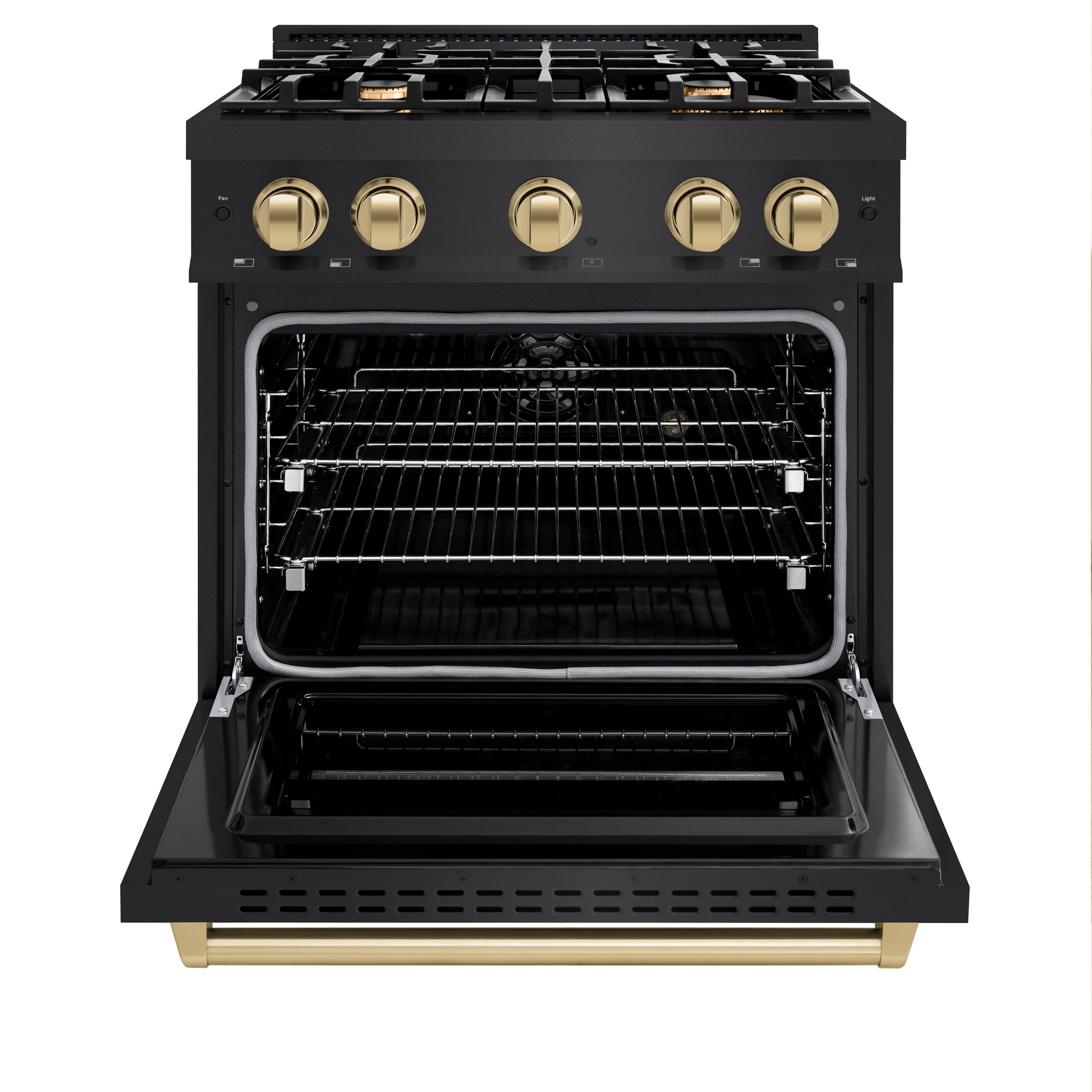 ZLINE Autograph Edition 30 in. 4.2 cu. ft. Classic Dual Fuel Range with 4 Burner Gas Cooktop and Electric Convection Oven in Black Stainless Steel with Champagne Bronze Accents (CDRBZ-30-CB) - Image 3