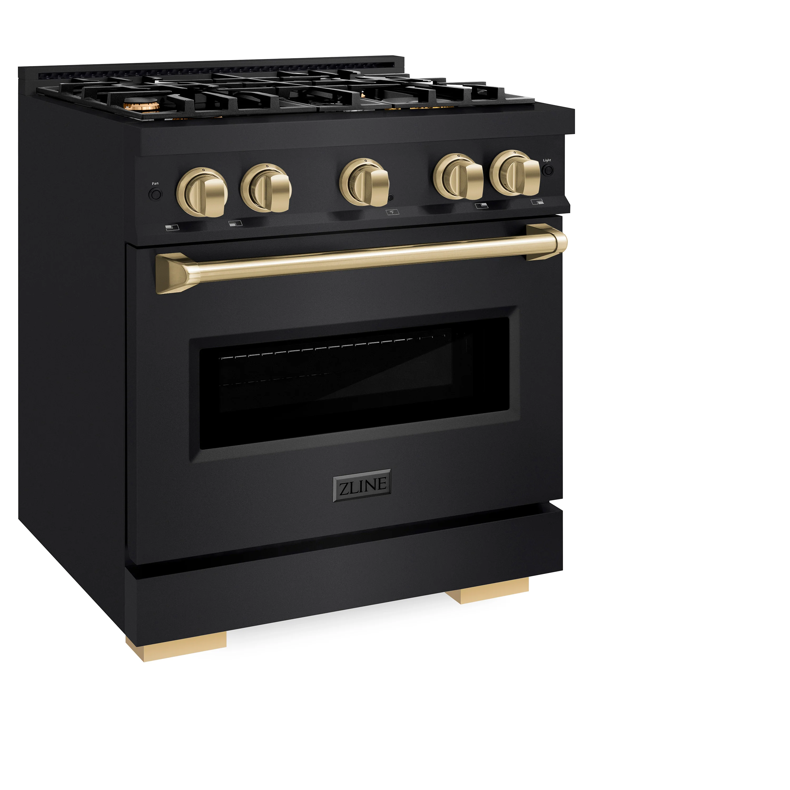 ZLINE Autograph Edition 30 in. 4.2 cu. ft. Classic Dual Fuel Range with 4 Burner Gas Cooktop and Electric Convection Oven in Black Stainless Steel with Champagne Bronze Accents (CDRBZ-30-CB) - Image 5