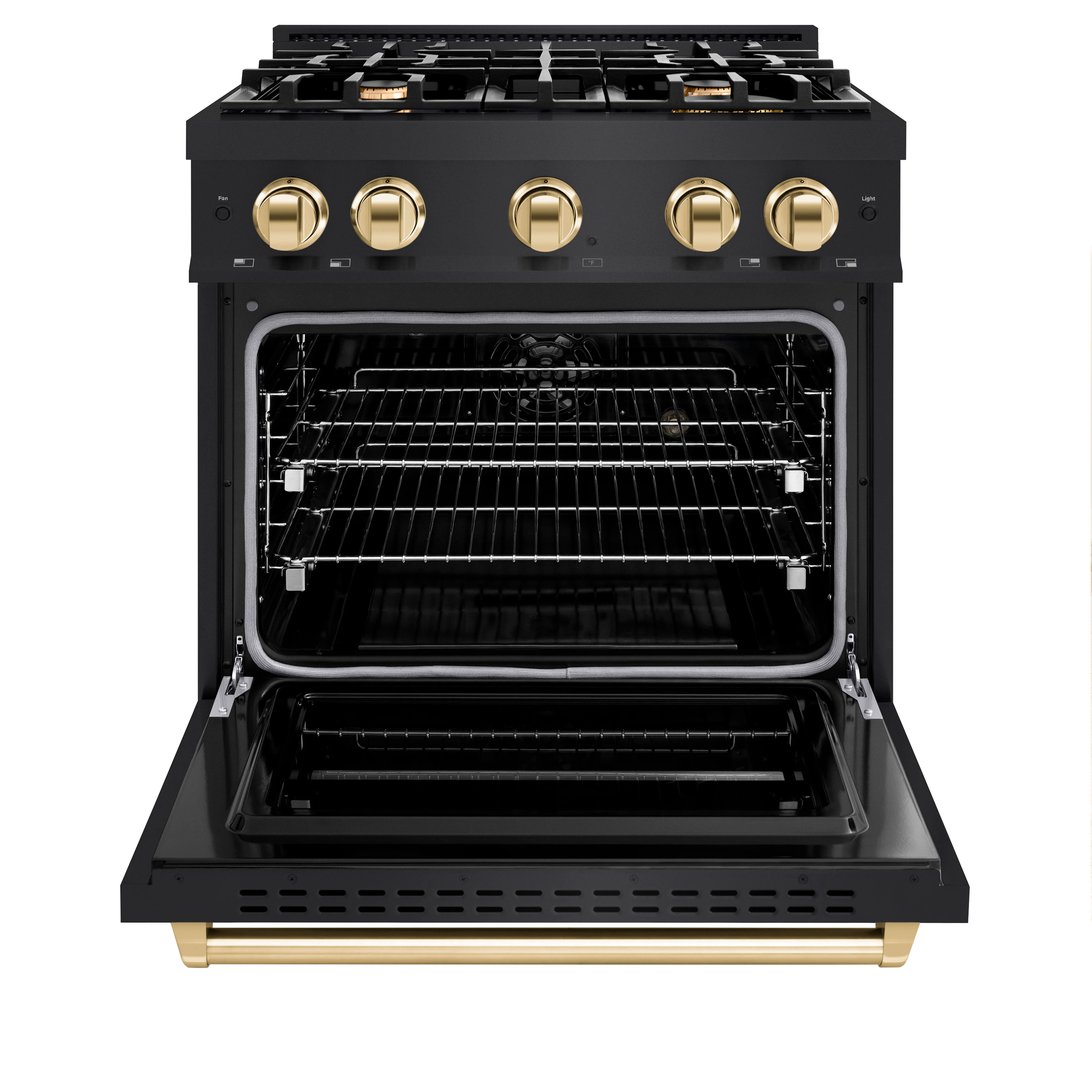 ZLINE Autograph Edition 30 in. 4.2 cu. ft. Classic Dual Fuel Range with 4 Burner Gas Cooktop and Electric Convection Oven in Black Stainless Steel with Polished Gold Accents (CDRBZ-30-G) - Image 3